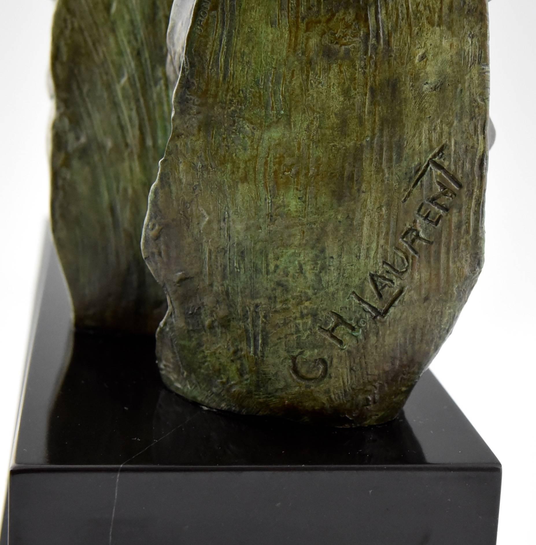 French Art Dec Bronze Borzoi Sculpture by G.H. Laurent, 1930 1