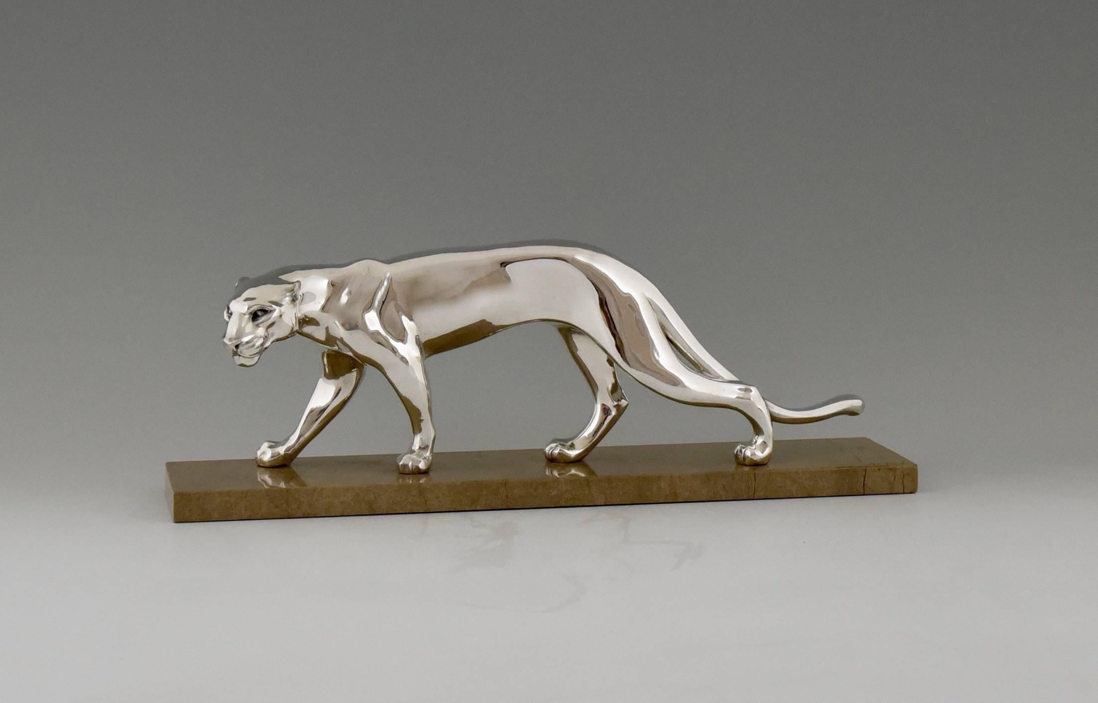 French Art Deco Silvered Panther by M. Font, 1930 3