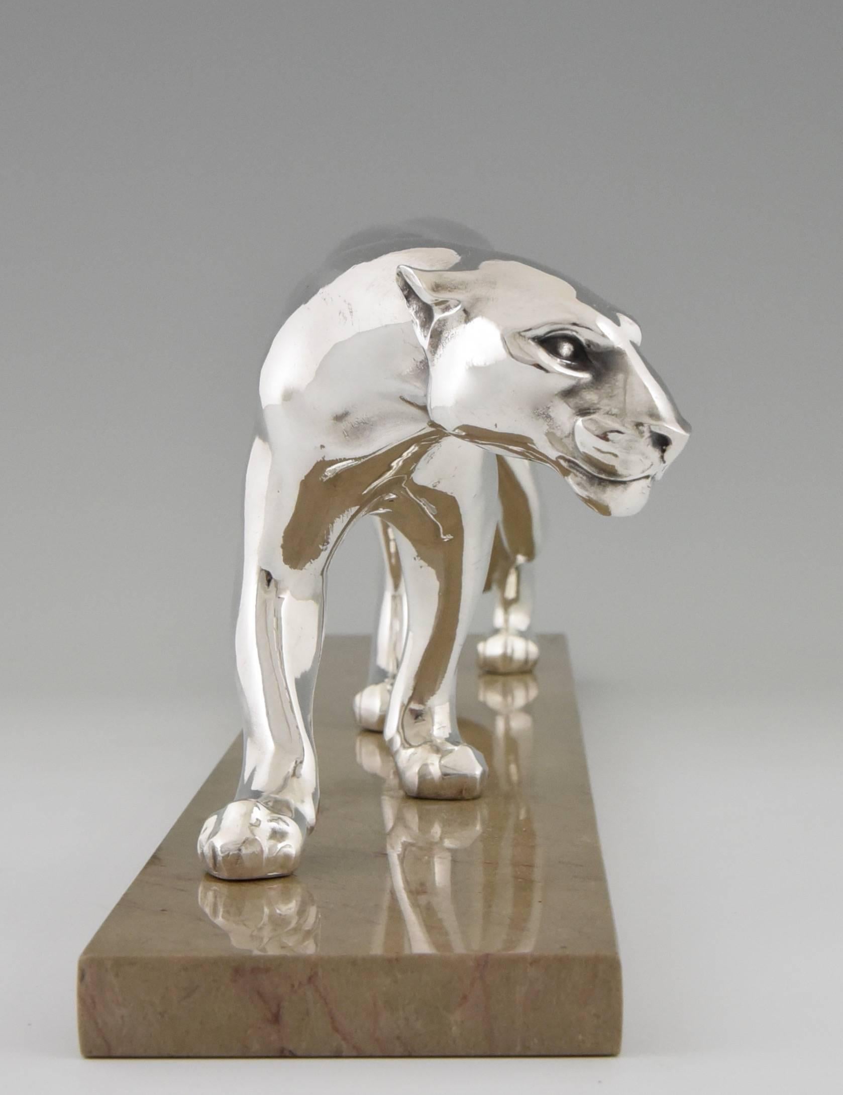 20th Century French Art Deco Silvered Panther by M. Font, 1930