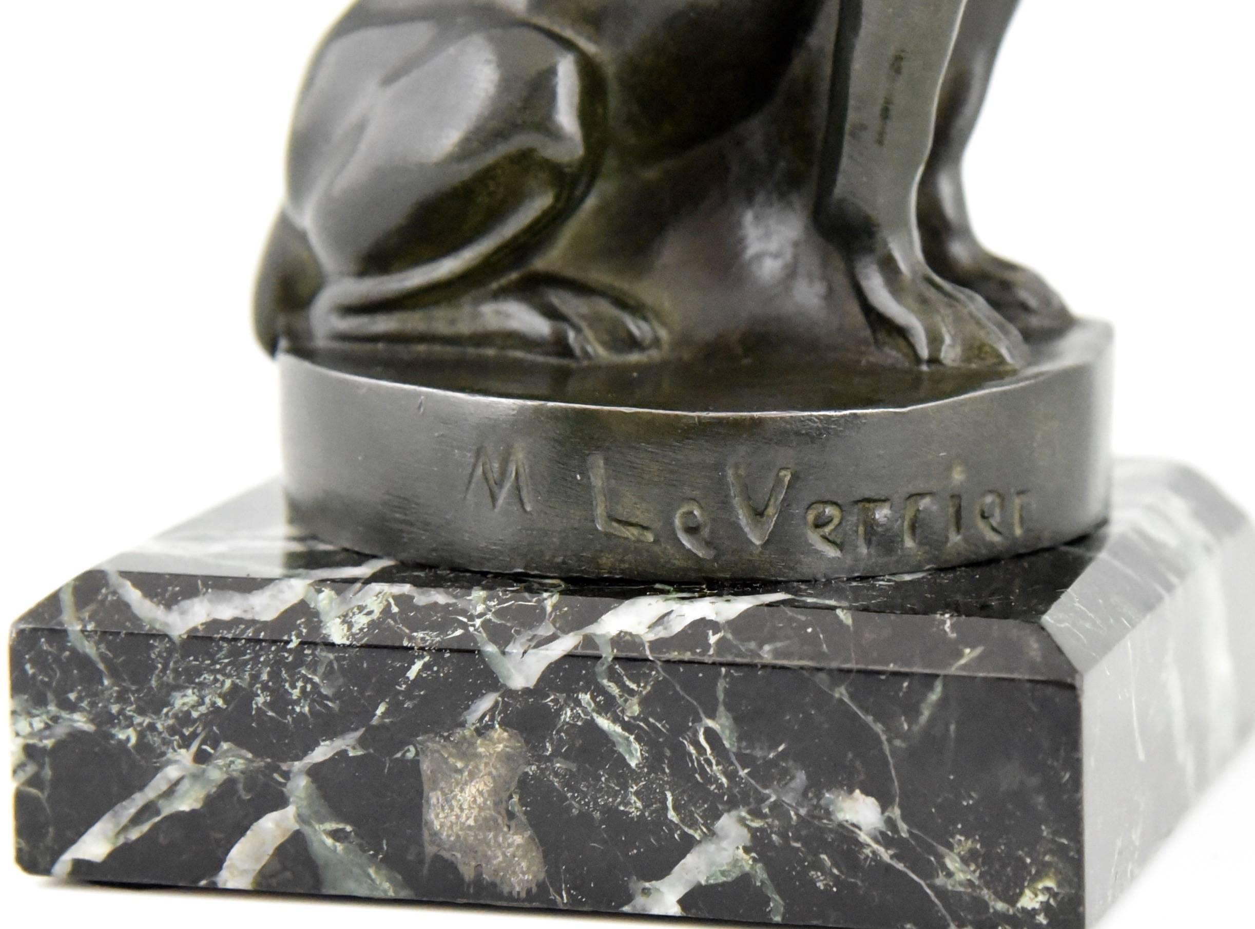 French Art Deco Cat and Bulldog Bookends by Max Le Verrier, 1930 In Good Condition In Antwerp, BE