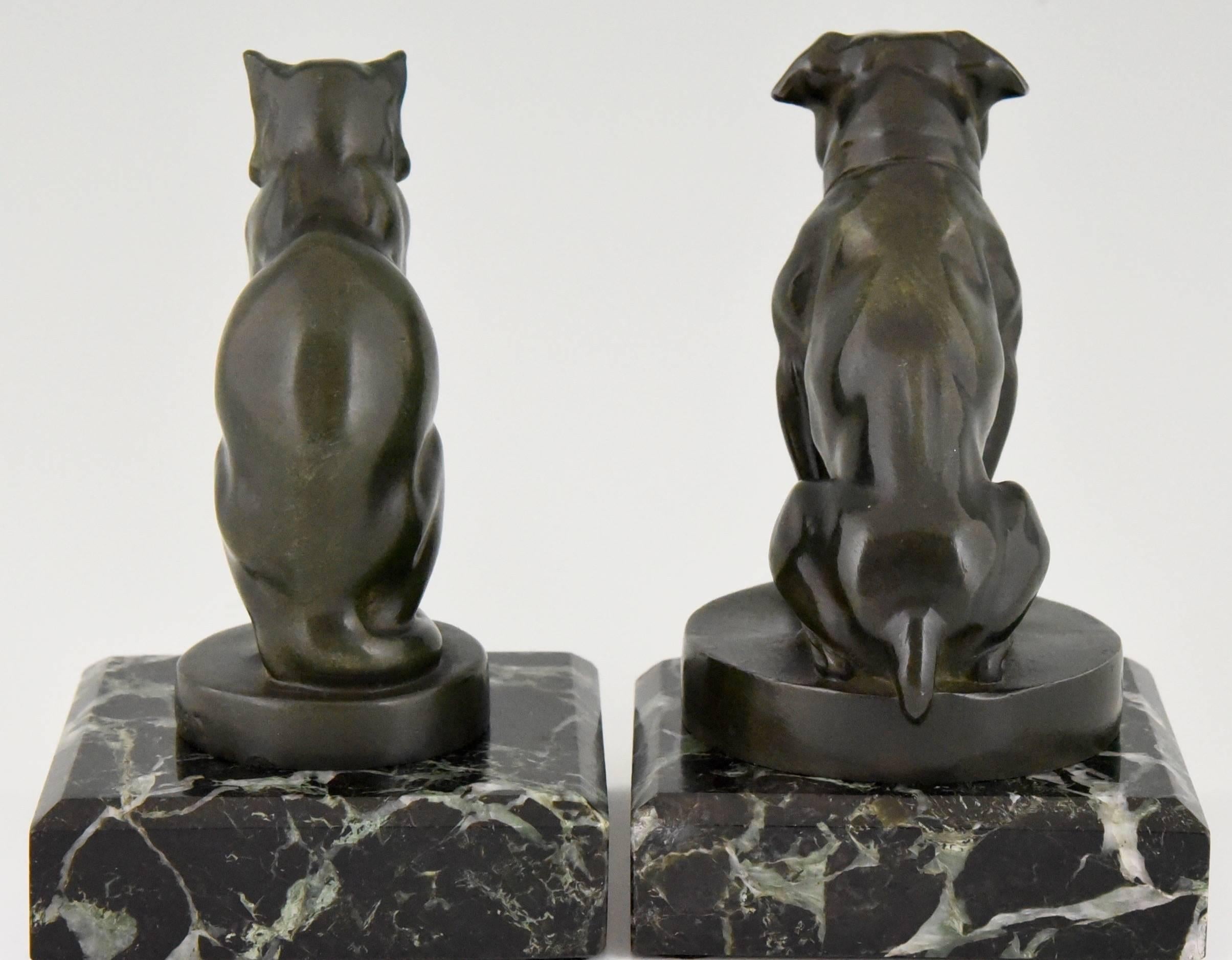 French Art Deco Cat and Bulldog Bookends by Max Le Verrier, 1930 2