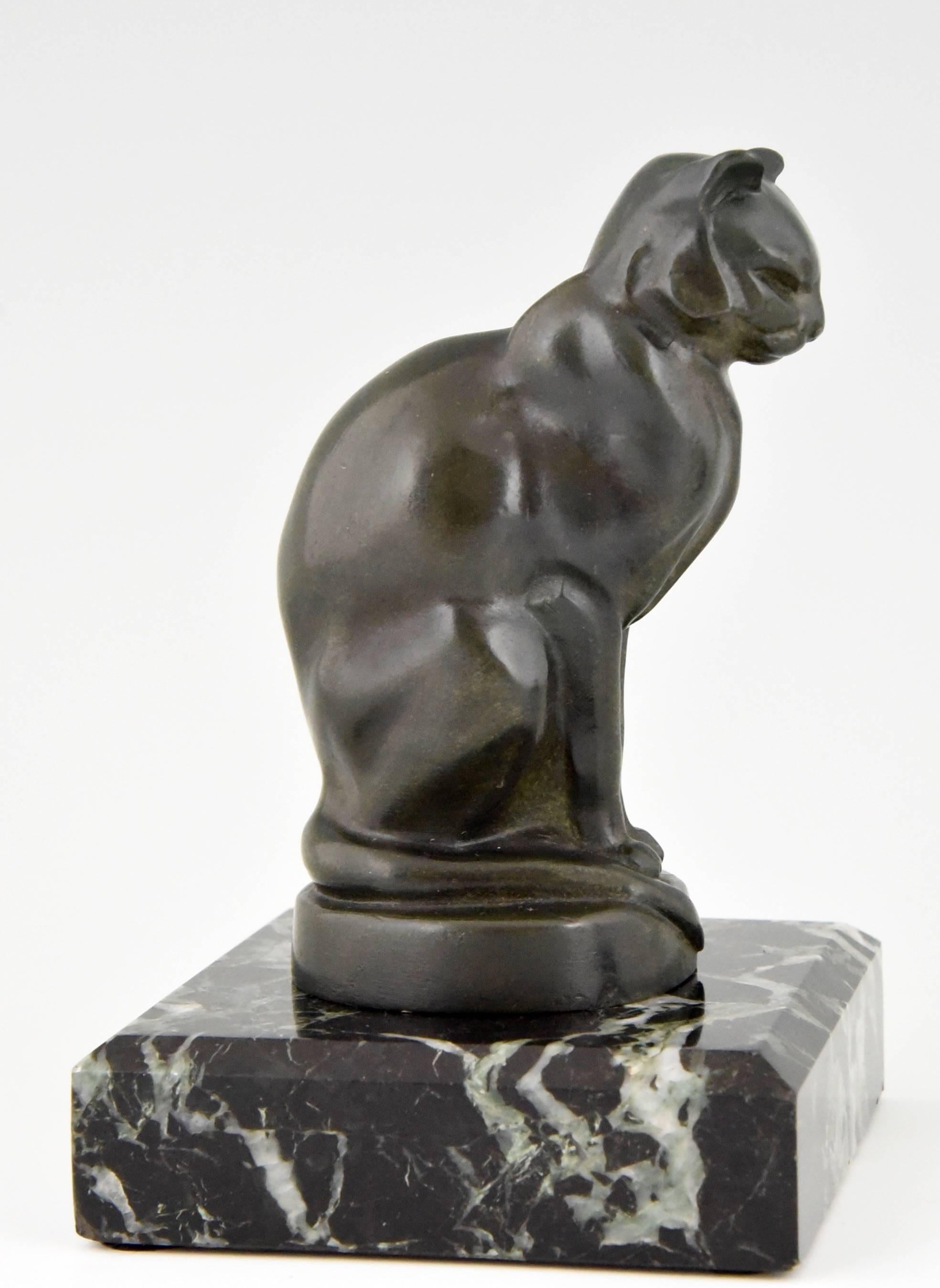 Metal French Art Deco Cat and Bulldog Bookends by Max Le Verrier, 1930