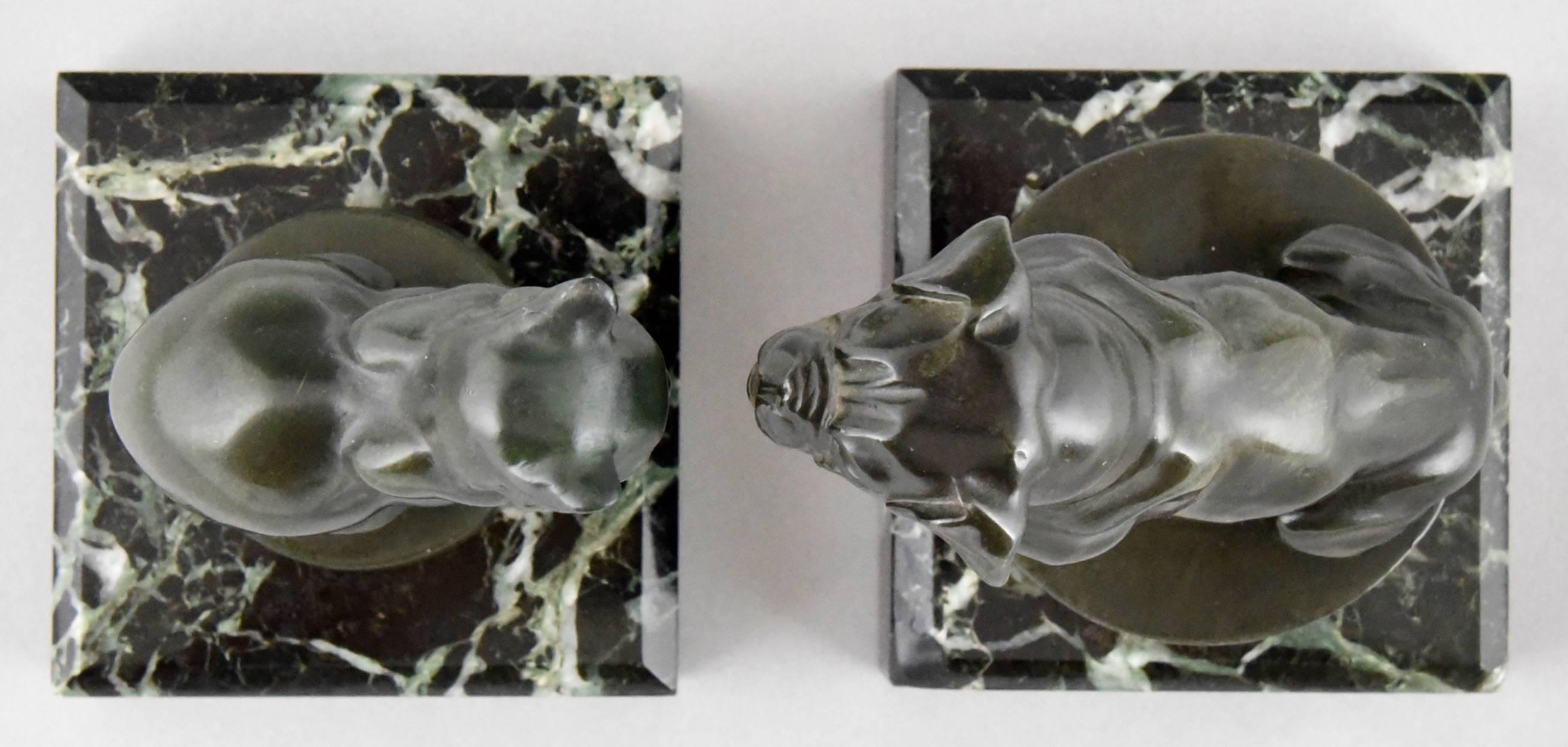 French Art Deco Cat and Bulldog Bookends by Max Le Verrier, 1930 3