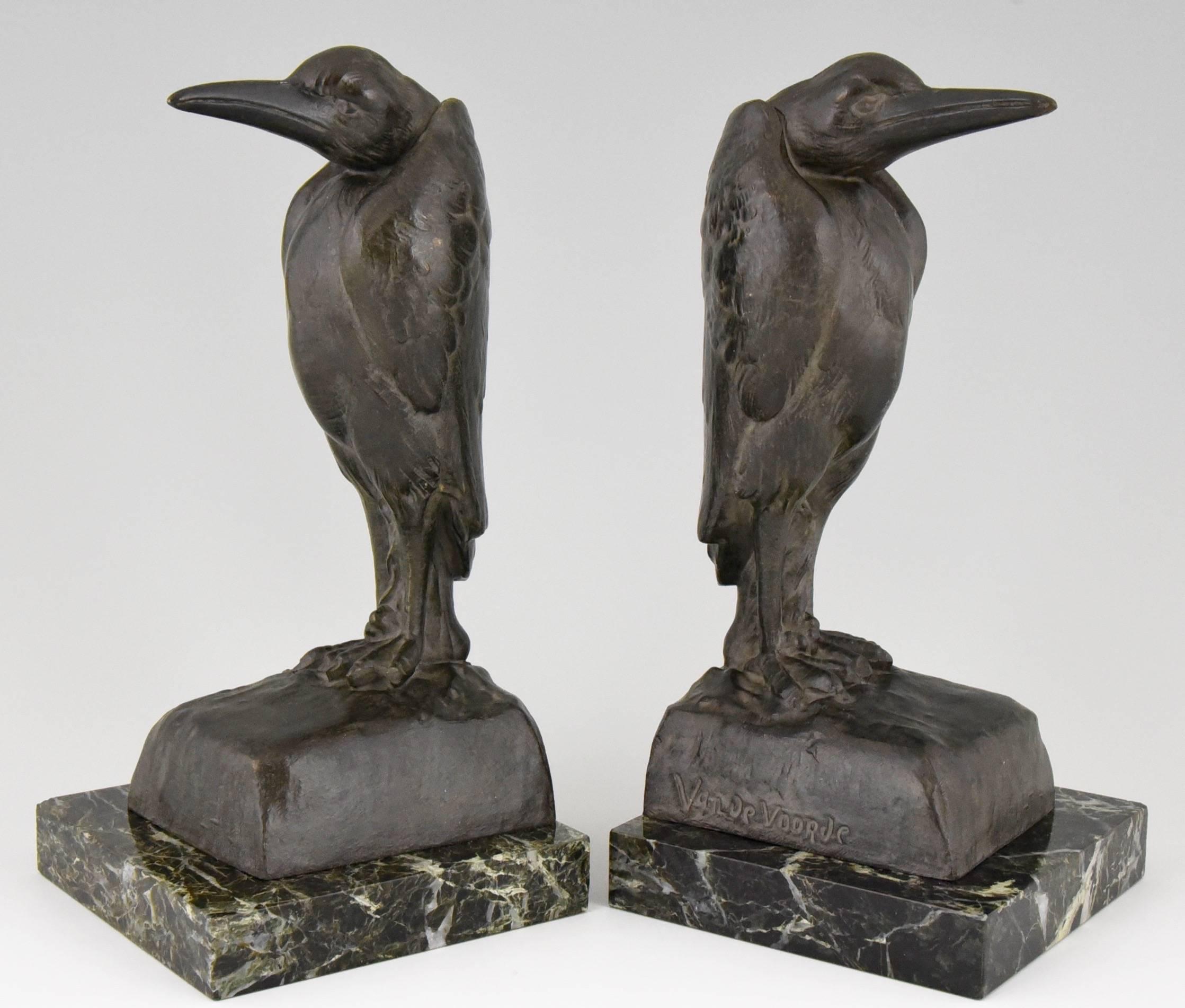 Patinated French Art Deco Marabou Bookends by Georges Van de Voorde, 1930