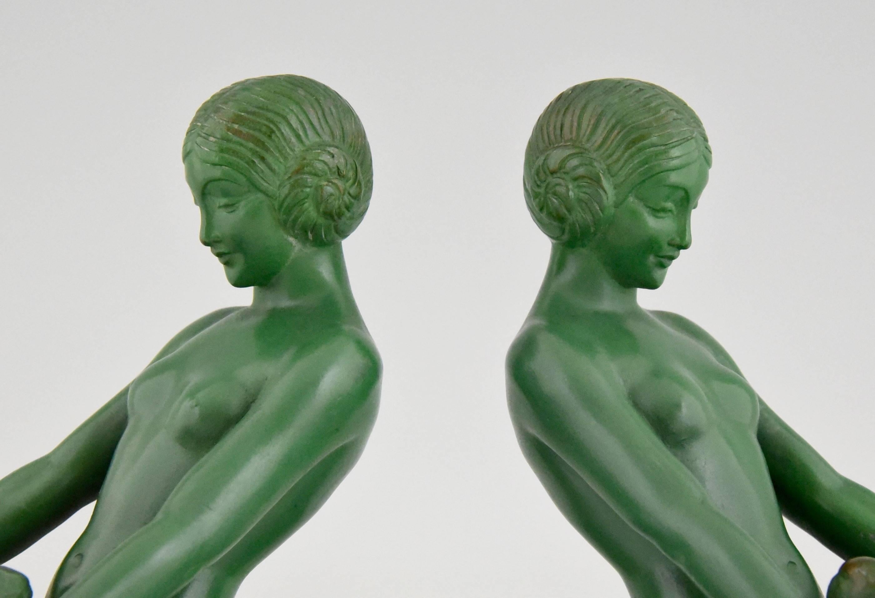 French Art Deco Bookends with Nudes by Max Le Verrier, 1930 1