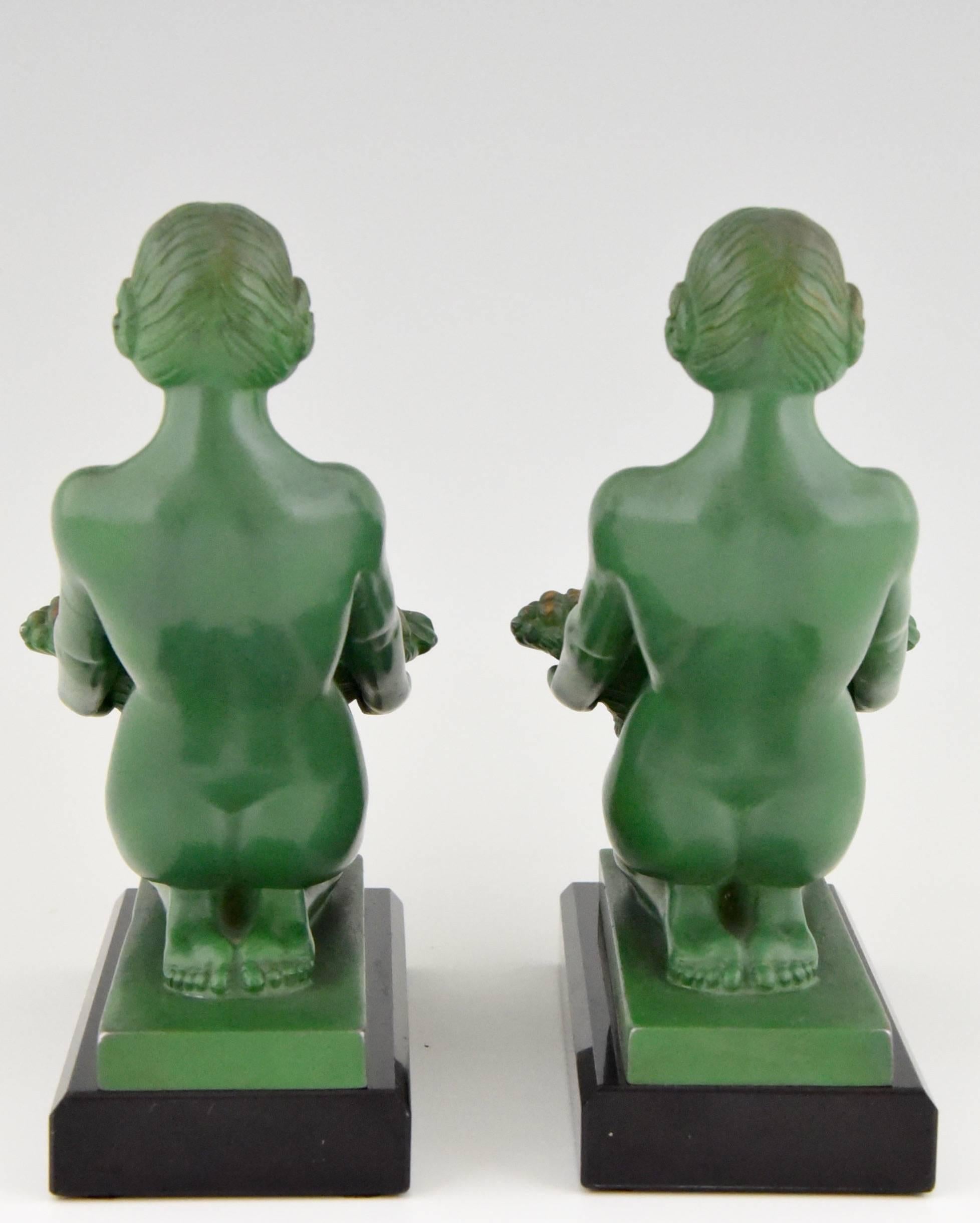 French Art Deco Bookends with Nudes by Max Le Verrier, 1930 In Good Condition In Antwerp, BE