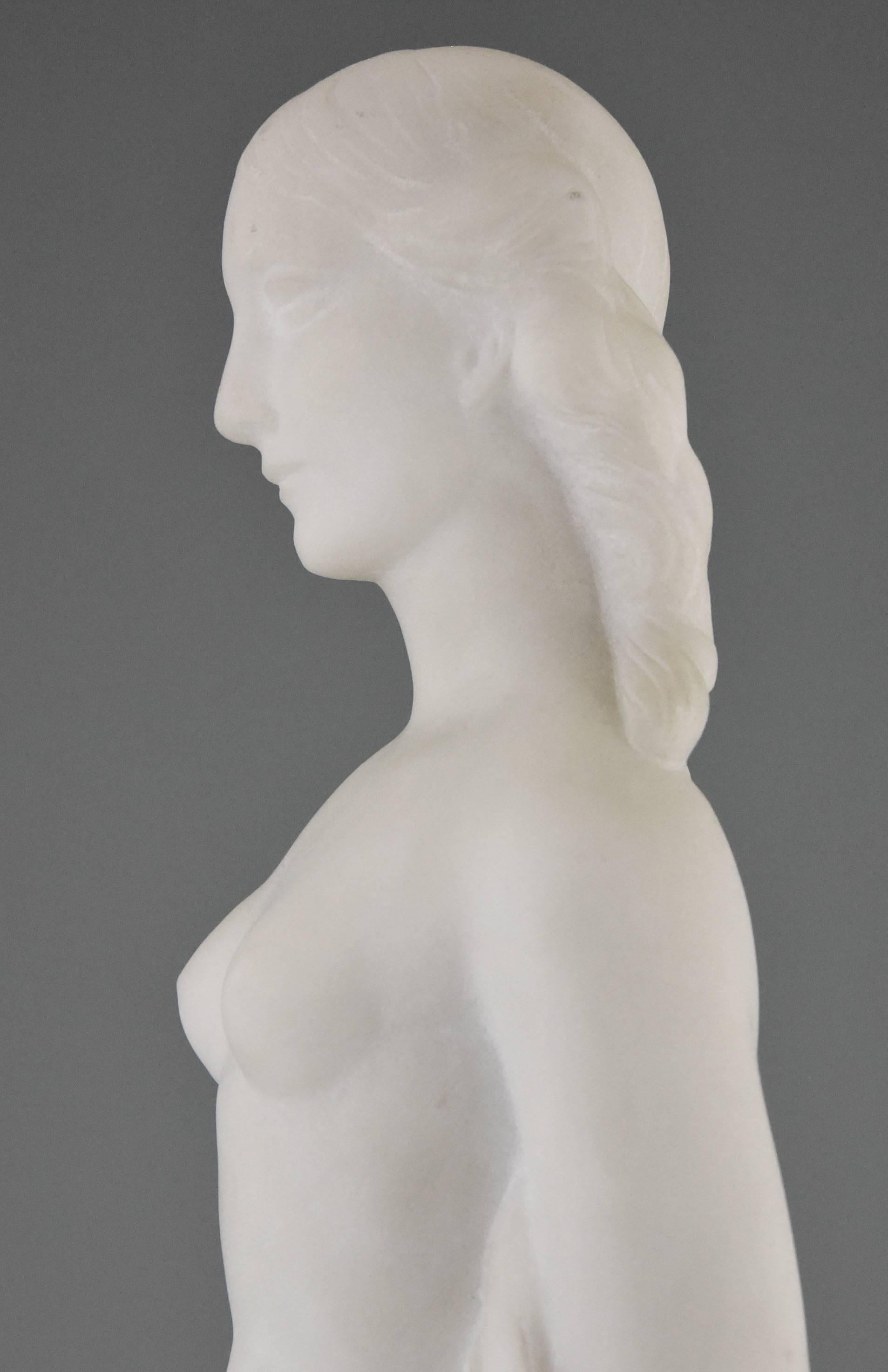 Art Deco White Marble Sculpture of a Nude by Jules Bernaerts, 1935 1