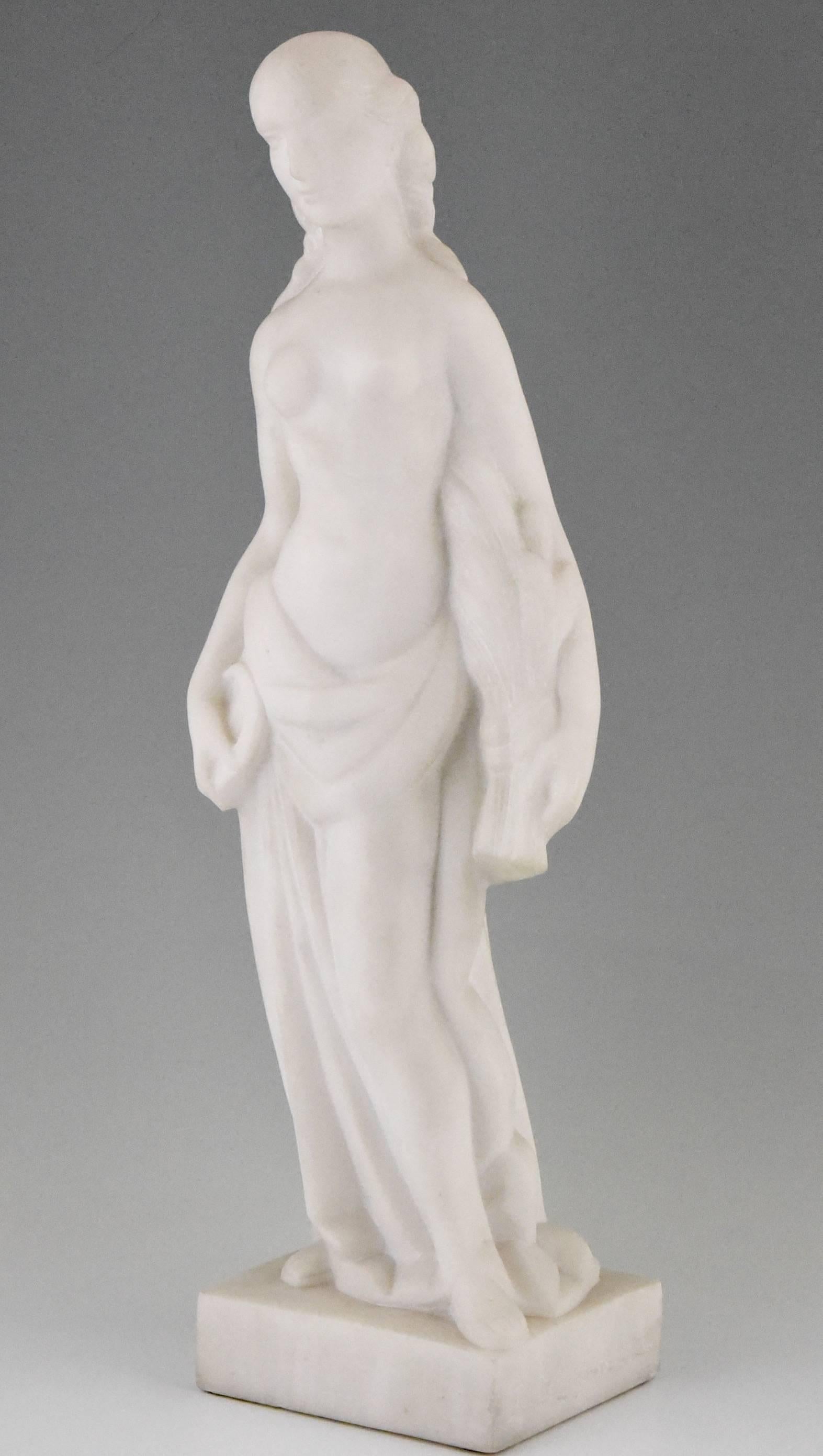 Belgian Art Deco White Marble Sculpture of a Nude by Jules Bernaerts, 1935