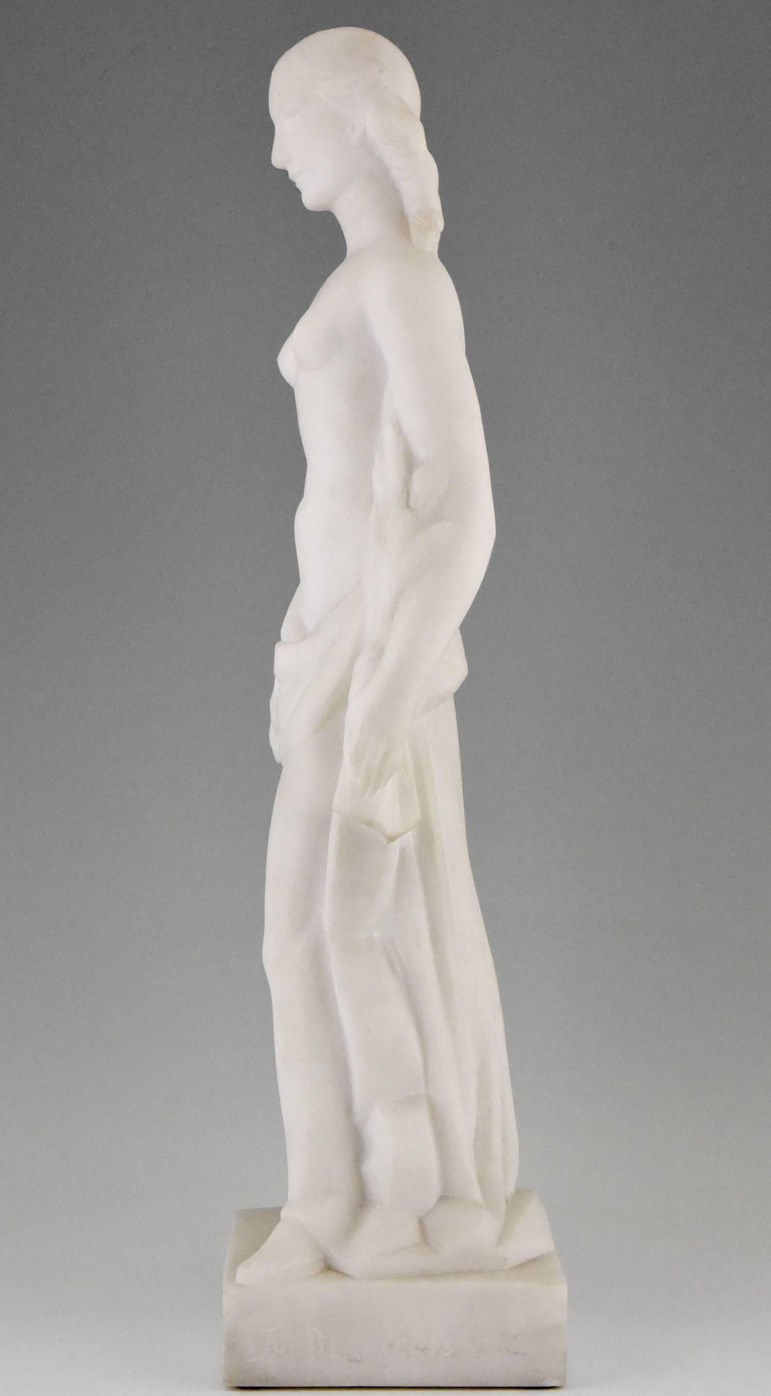 Carrara Marble Art Deco White Marble Sculpture of a Nude by Jules Bernaerts, 1935