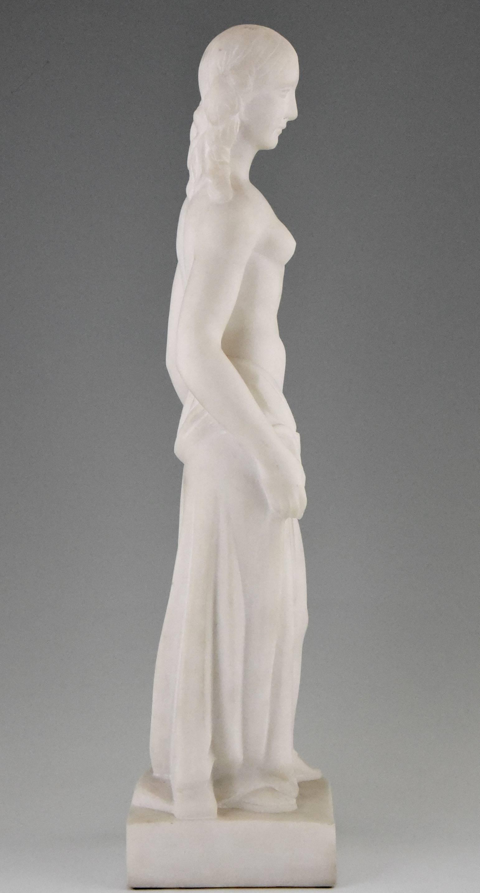 Carved Art Deco White Marble Sculpture of a Nude by Jules Bernaerts, 1935