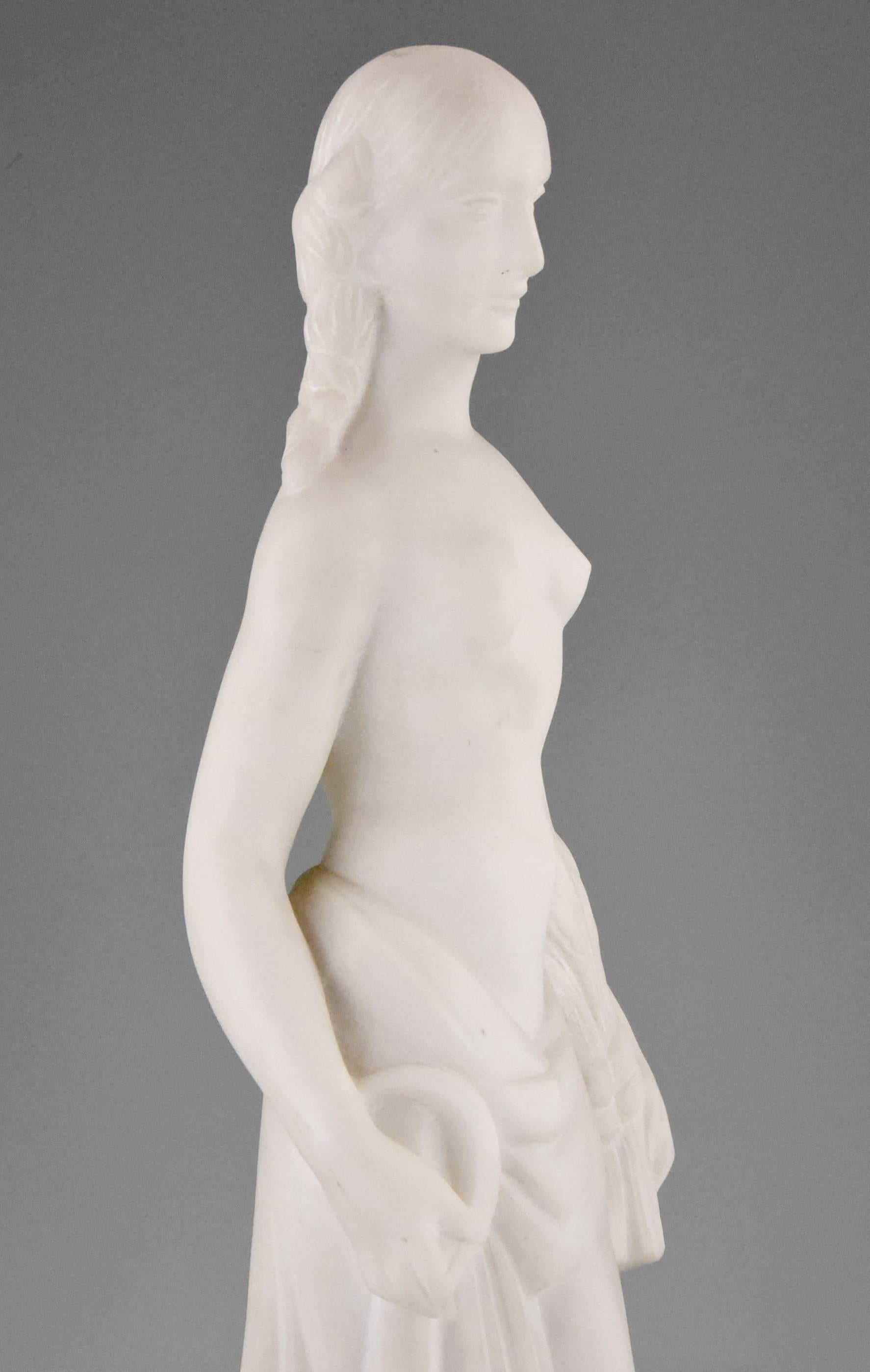 20th Century Art Deco White Marble Sculpture of a Nude by Jules Bernaerts, 1935