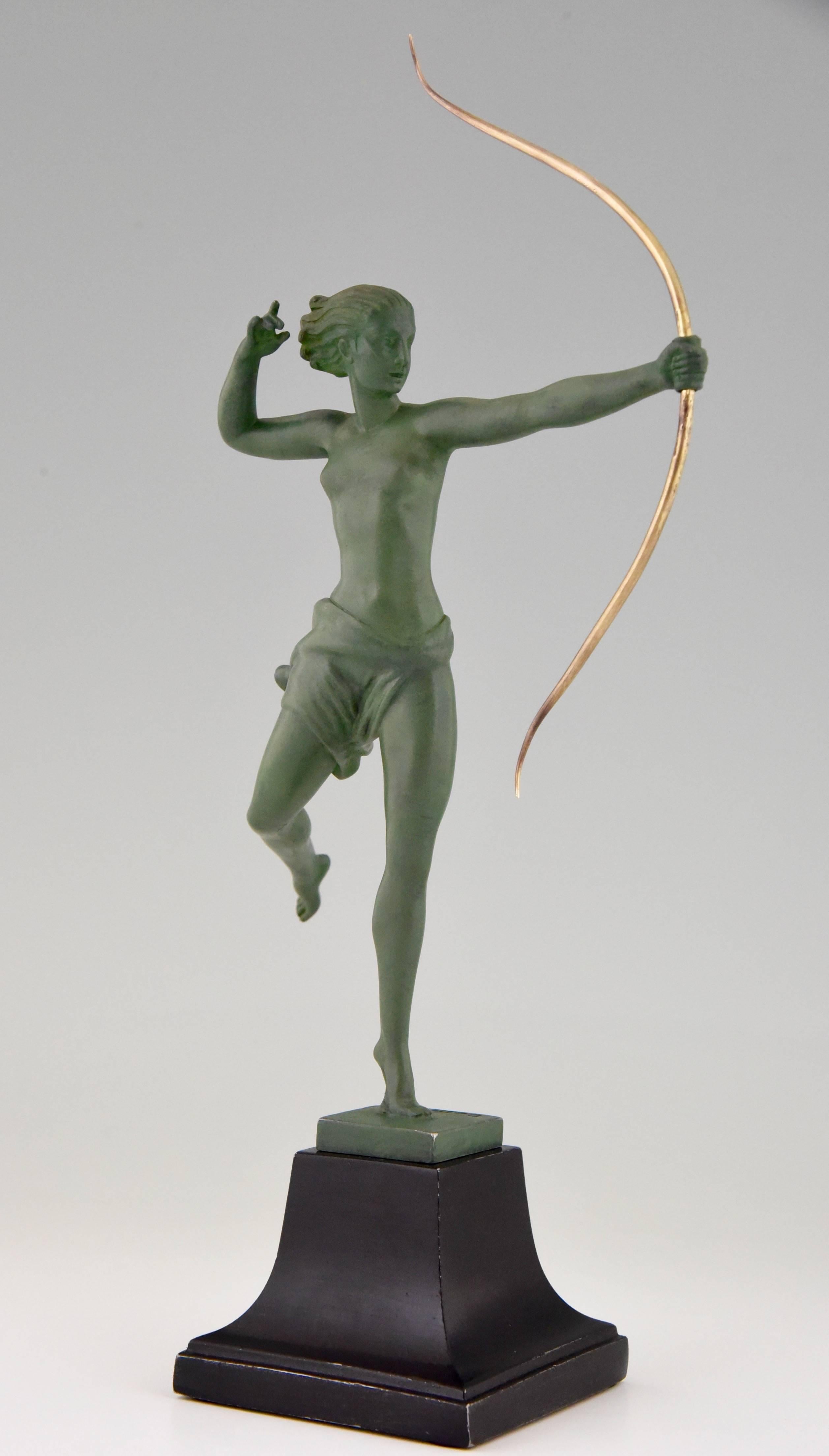 20th Century French Art Deco Sculpture of Diana Nude with Bow by De Marco, 1930