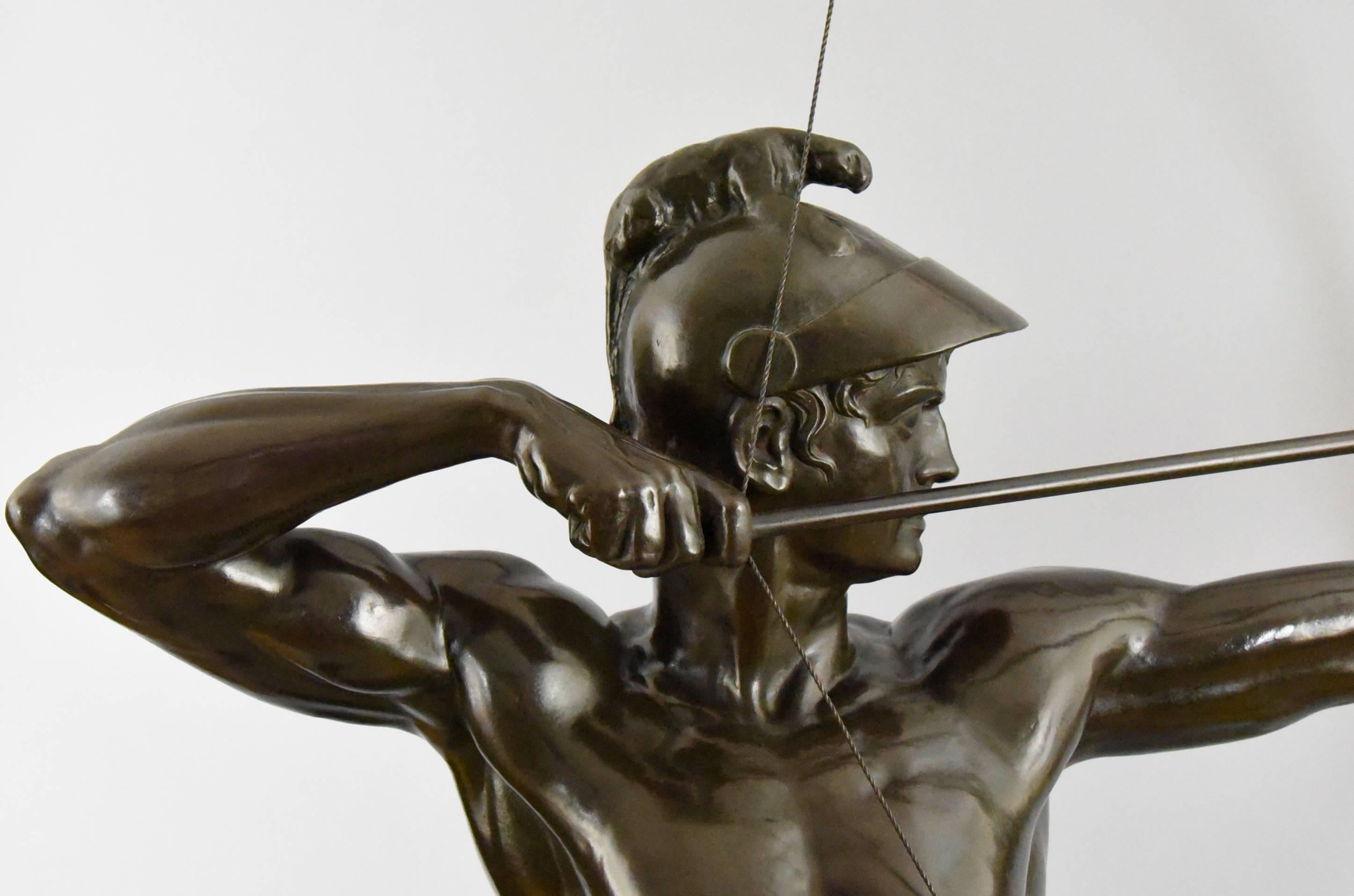 Life size Bronze Sculpture Male Nude Archer by Ernst Moritz Geyger H. 60 inch In Excellent Condition In Antwerp, BE