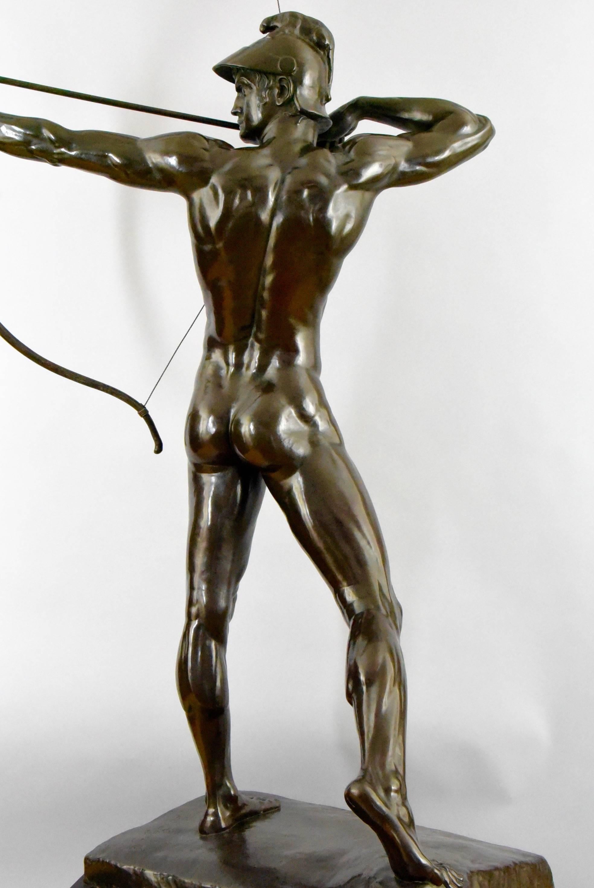 Patinated Life size Bronze Sculpture Male Nude Archer by Ernst Moritz Geyger H. 60 inch