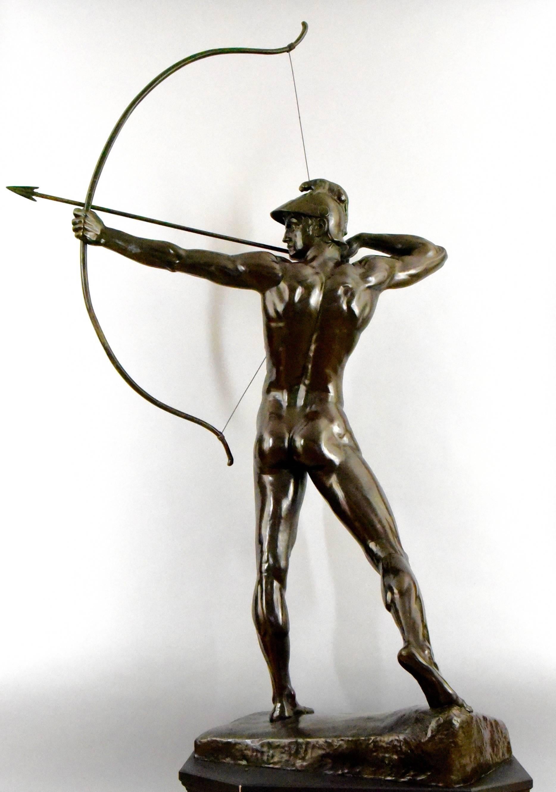 Romantic Life size Bronze Sculpture Male Nude Archer by Ernst Moritz Geyger H. 60 inch