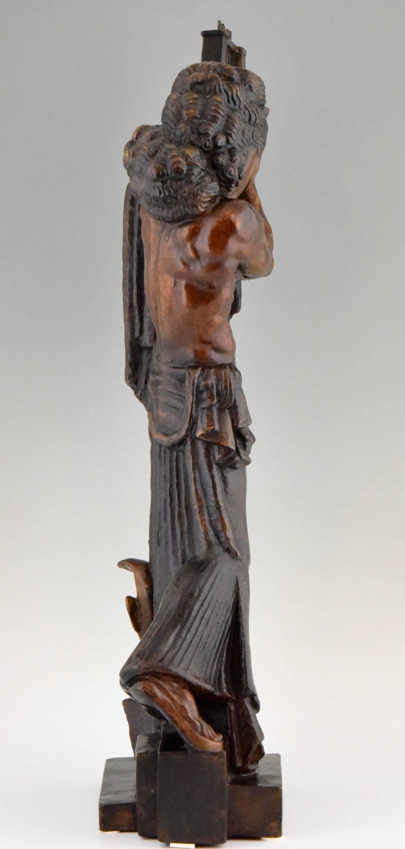 20th Century Art Deco Bronze Sculpture of Orpheus with Lyre by Horejc, 1916