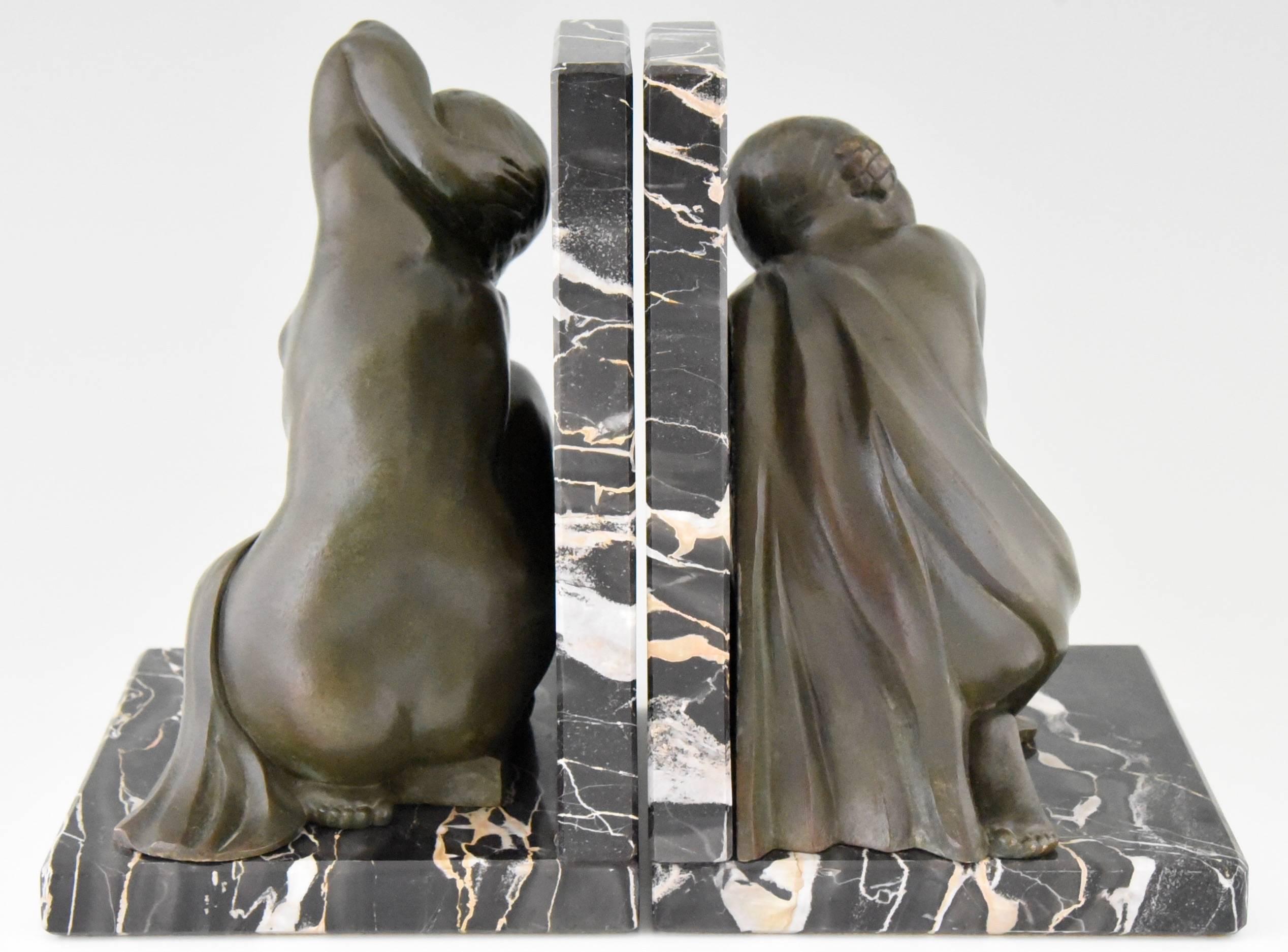 Patinated French Art Deco Bronze Bookends with Nudes by C. Levy Kinsbourg, 1930