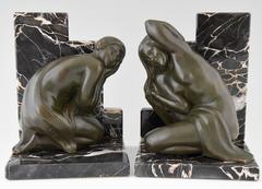 French Art Deco Bronze Bookends with Nudes by C. Levy Kinsbourg, 1930