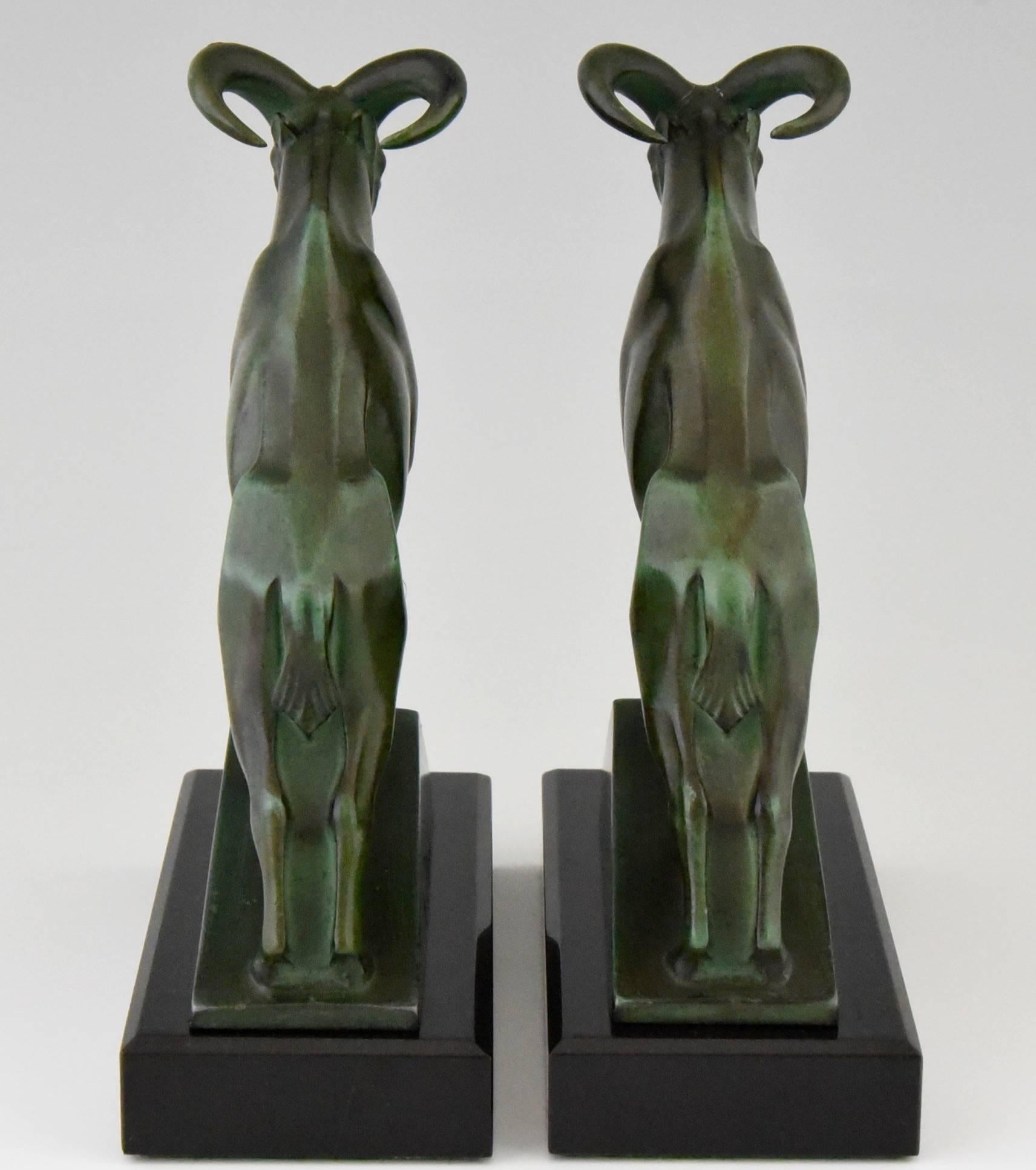 Patinated French Art Deco Ram Bookends by Max Le Verrier, 1930