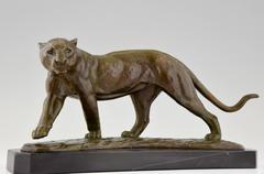 Sculpture de panthère en bronze Art déco de R. Sarat, 1930, France