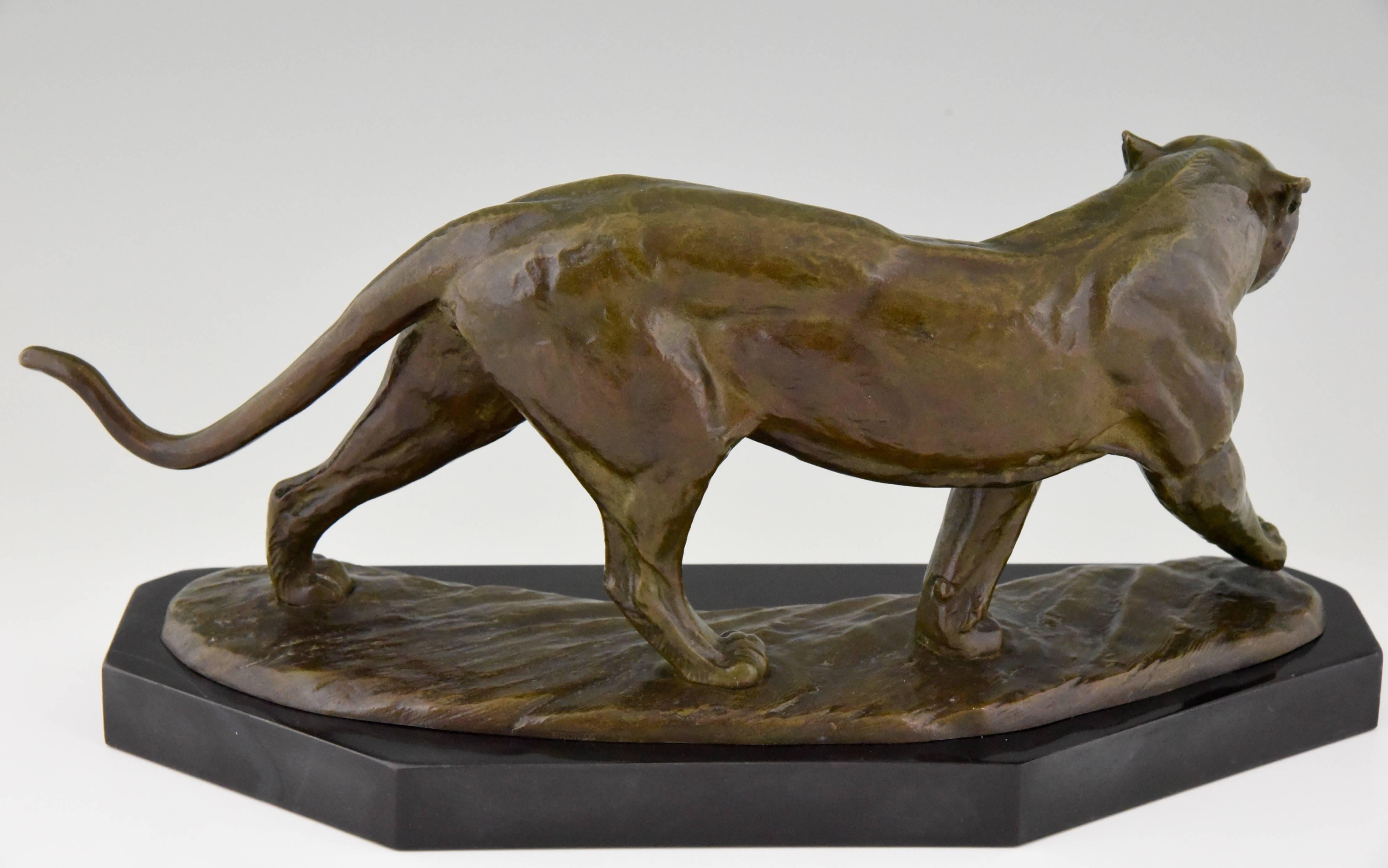 20th Century Art Deco Bronze Panther Sculpture by R. Sarat, 1930 France