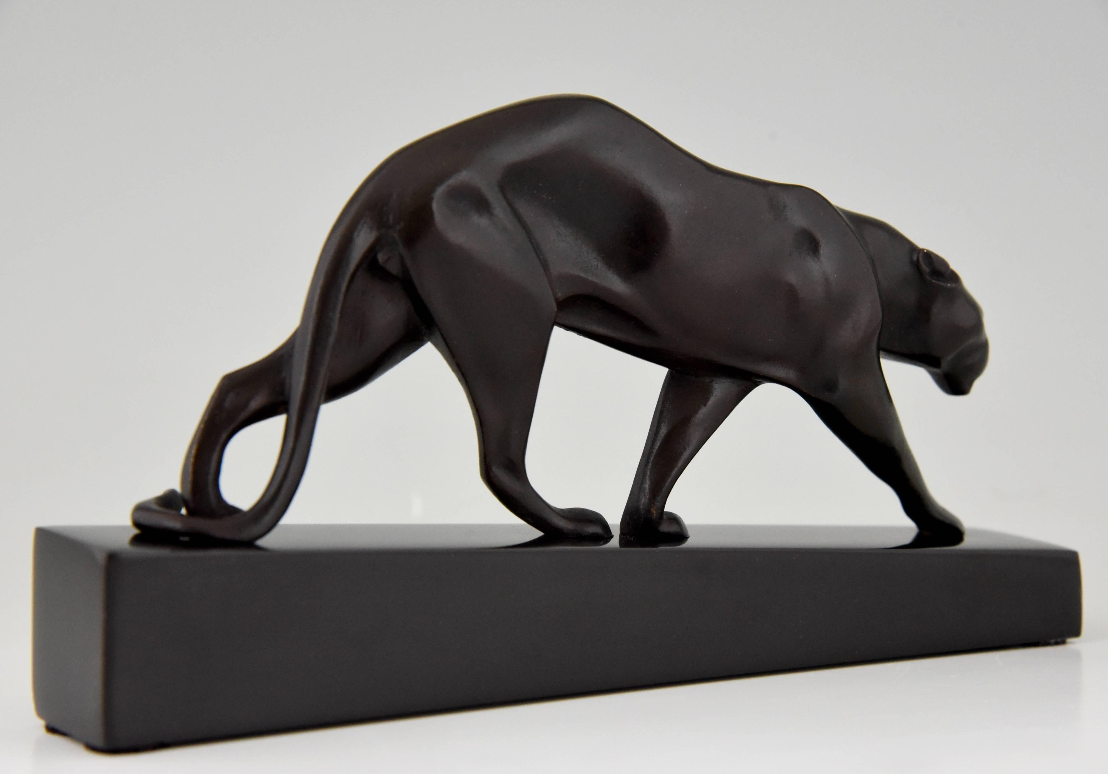 Art Deco Bronze Panther sculpture Maurice Prost, Susse Freres, 1925, L. 7.2 inch In Excellent Condition In Antwerp, BE