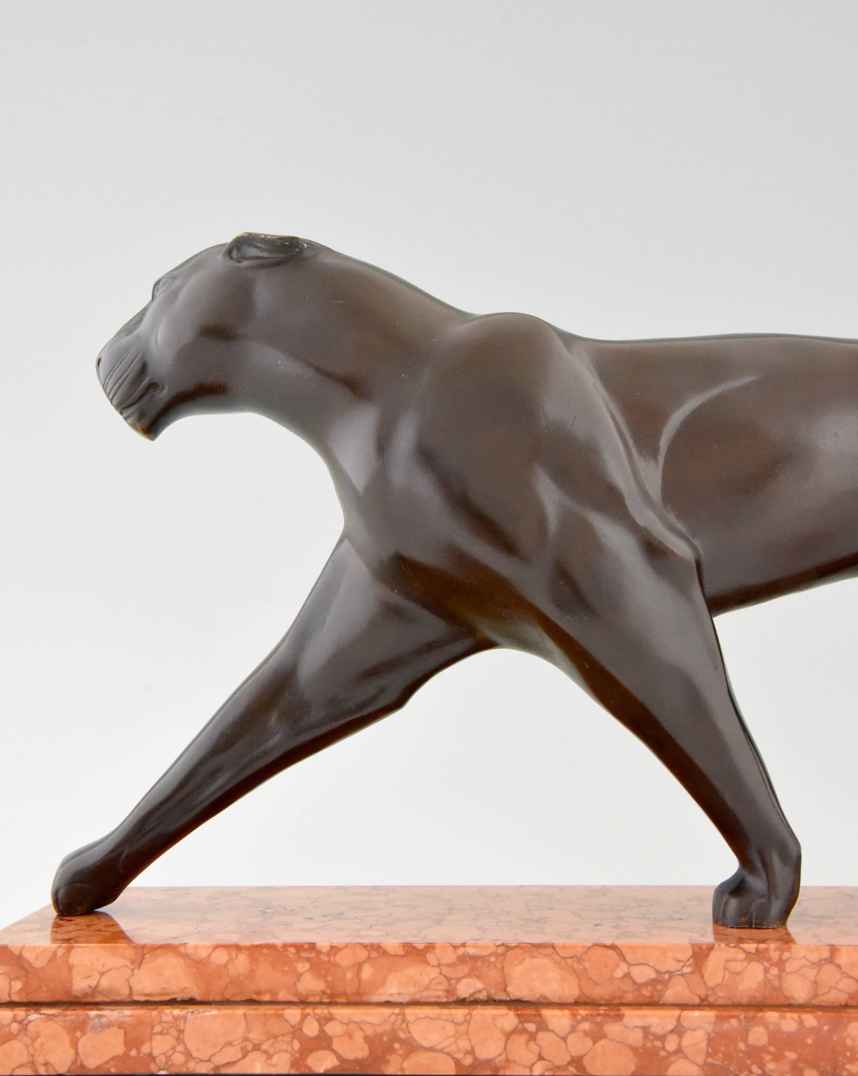 20th Century Michel Decoux Art Deco Bronze Panther Sculpture 1930 France