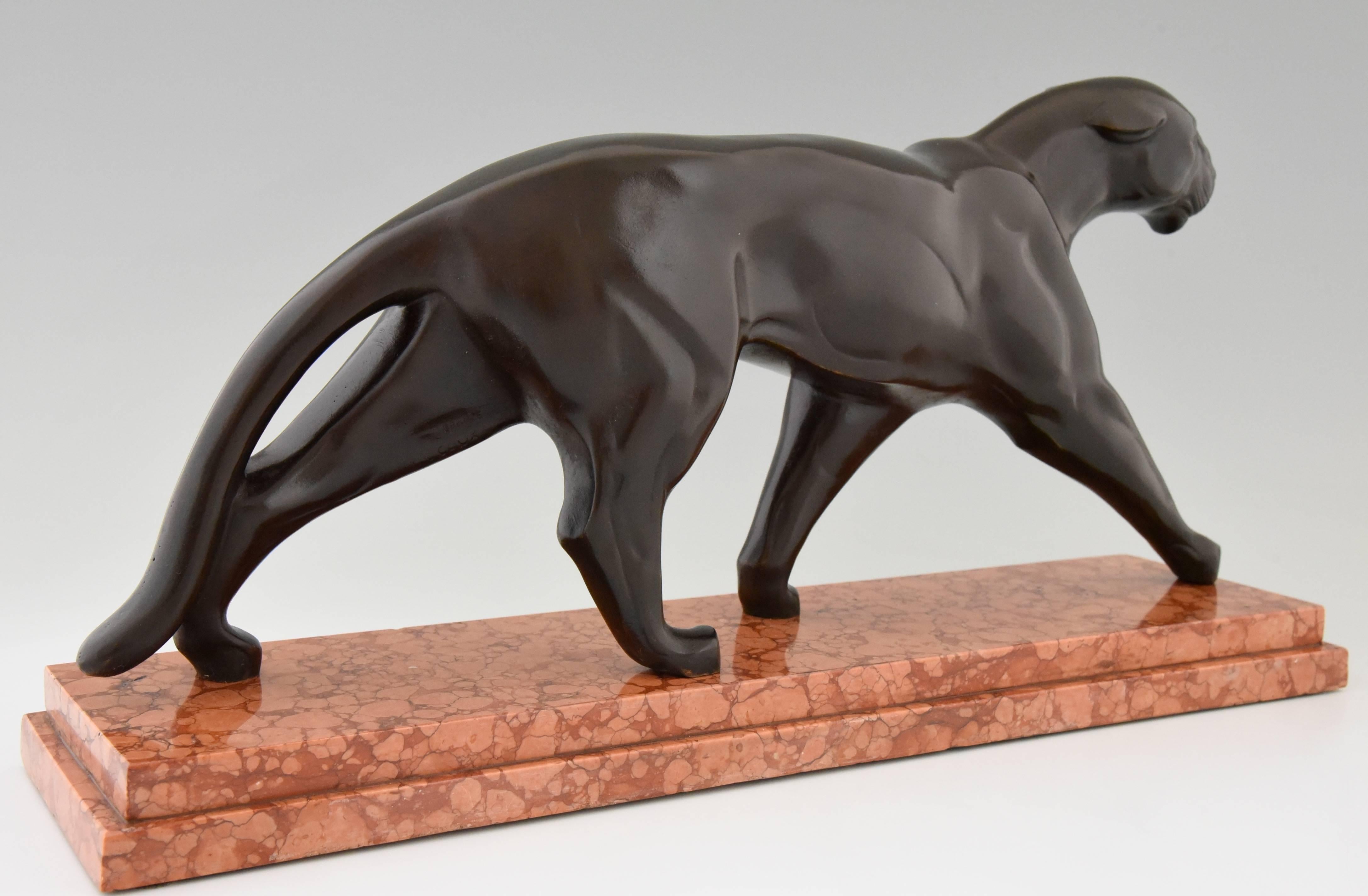 Michel Decoux Art Deco Bronze Panther Skulptur 1930 Frankreich (Französisch)