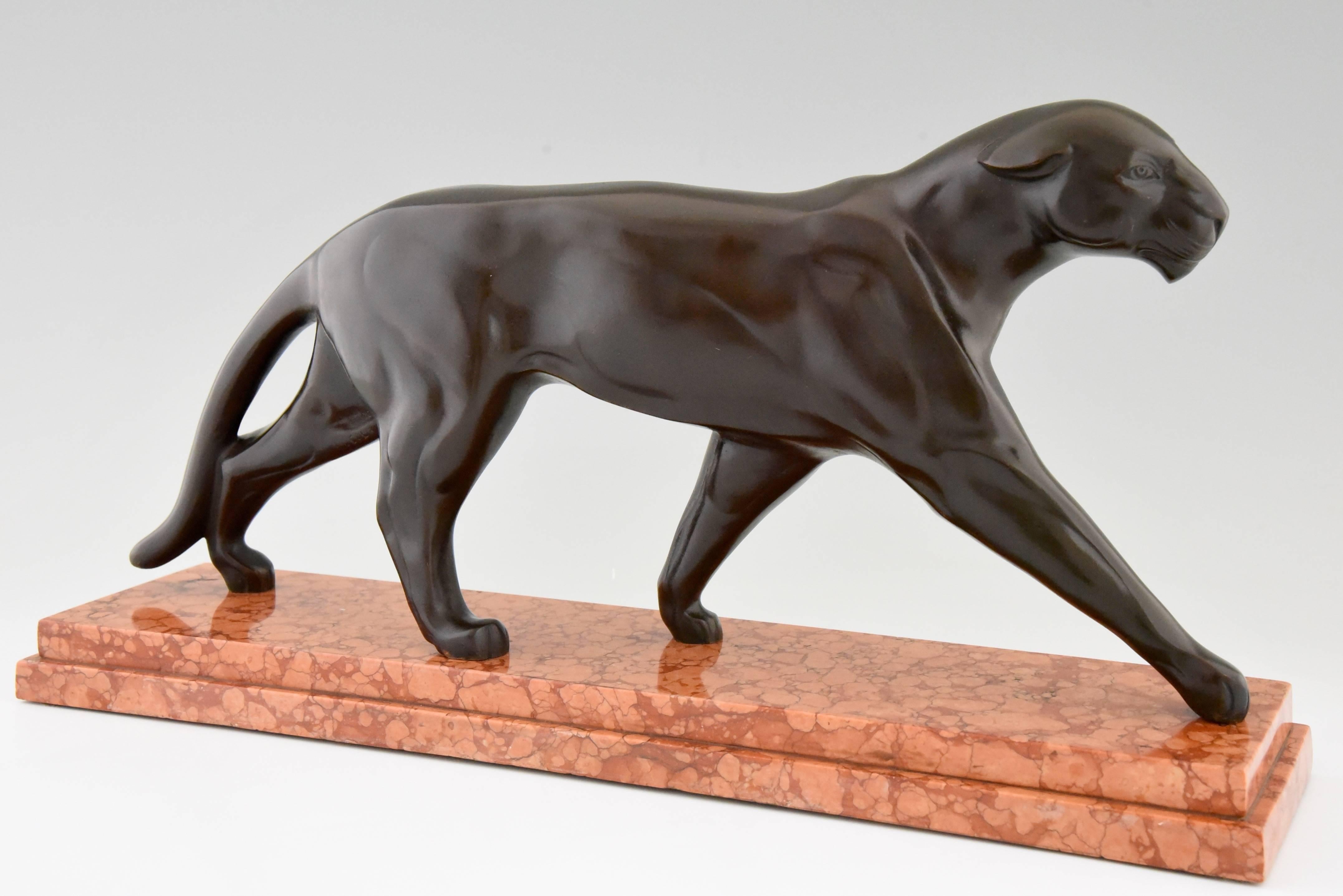 French Michel Decoux Art Deco Bronze Panther Sculpture 1930 France