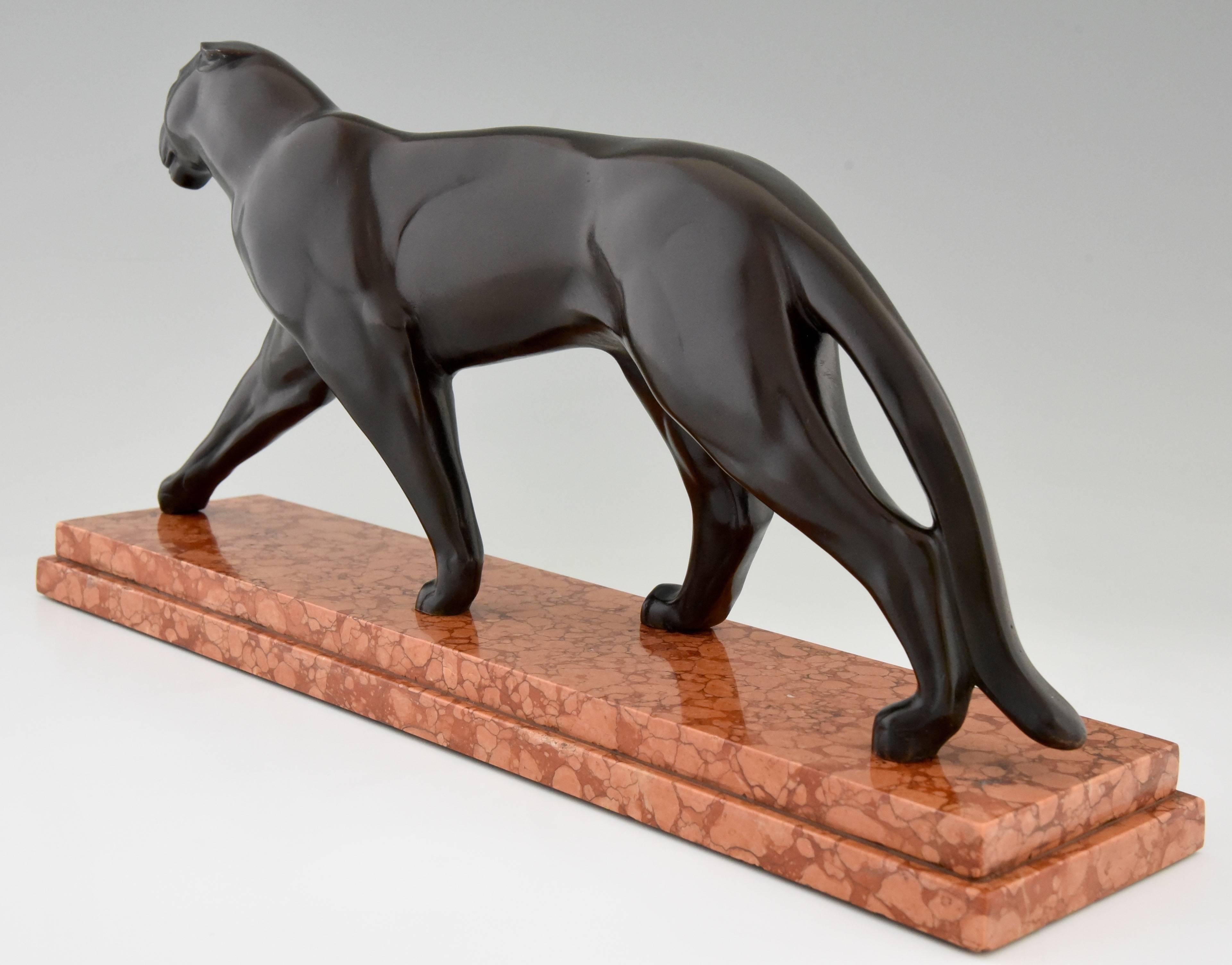 Patinated Michel Decoux Art Deco Bronze Panther Sculpture 1930 France