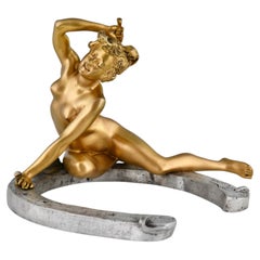Art Nouveau Bronze Sculpture Nude on Horseshoe by Georges Récipon, Susse Frères