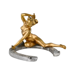 Art Nouveau Bronze Sculpture Nude on Horseshoe by Georges Récipon, Susse Frères