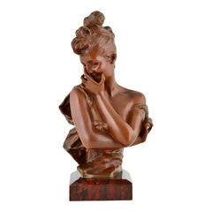 Busto de bronce de estilo Art Nouveau titulado «Acting Coy», de G. van der Straeten, 1890