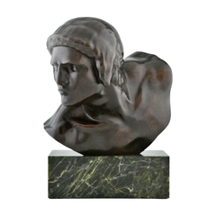 Busto de bronce de Aquiles, de estilo Art Déco, obra de Constant Roux, Francia, 1920