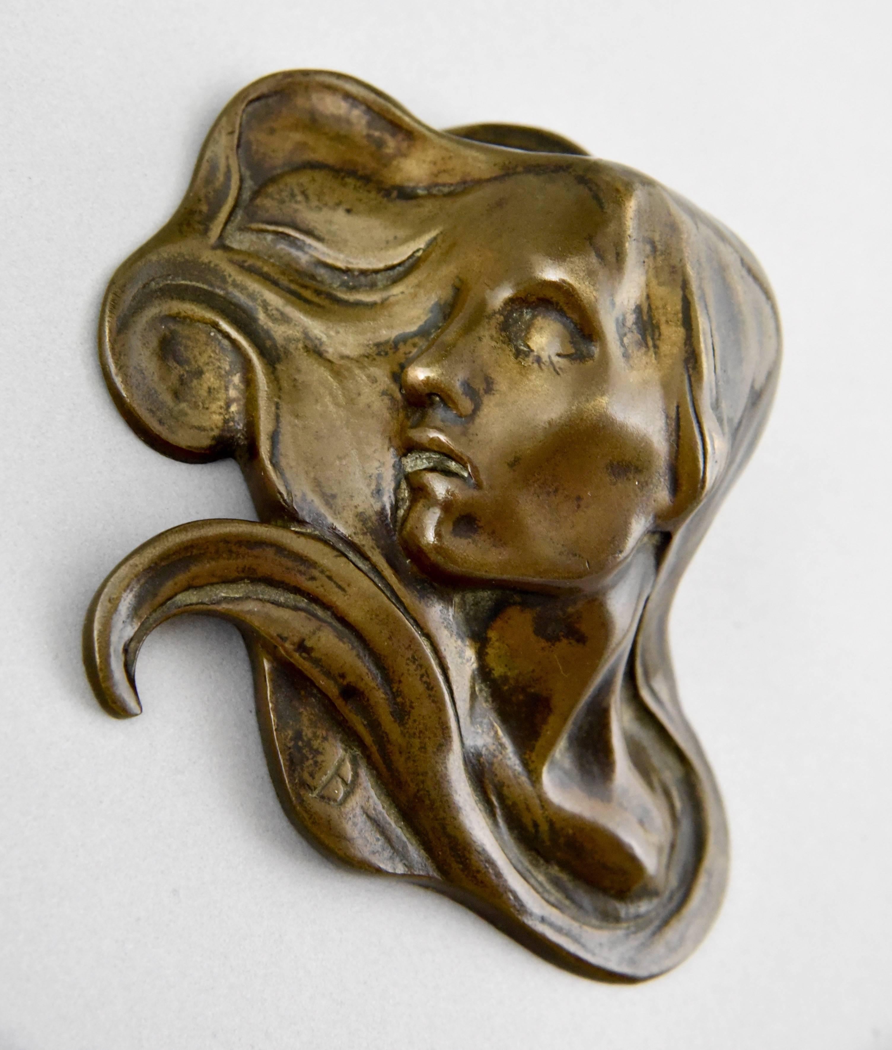 Art Nouveau Bronze Paperweight Women's Profile Paul Dubois, 1900 1