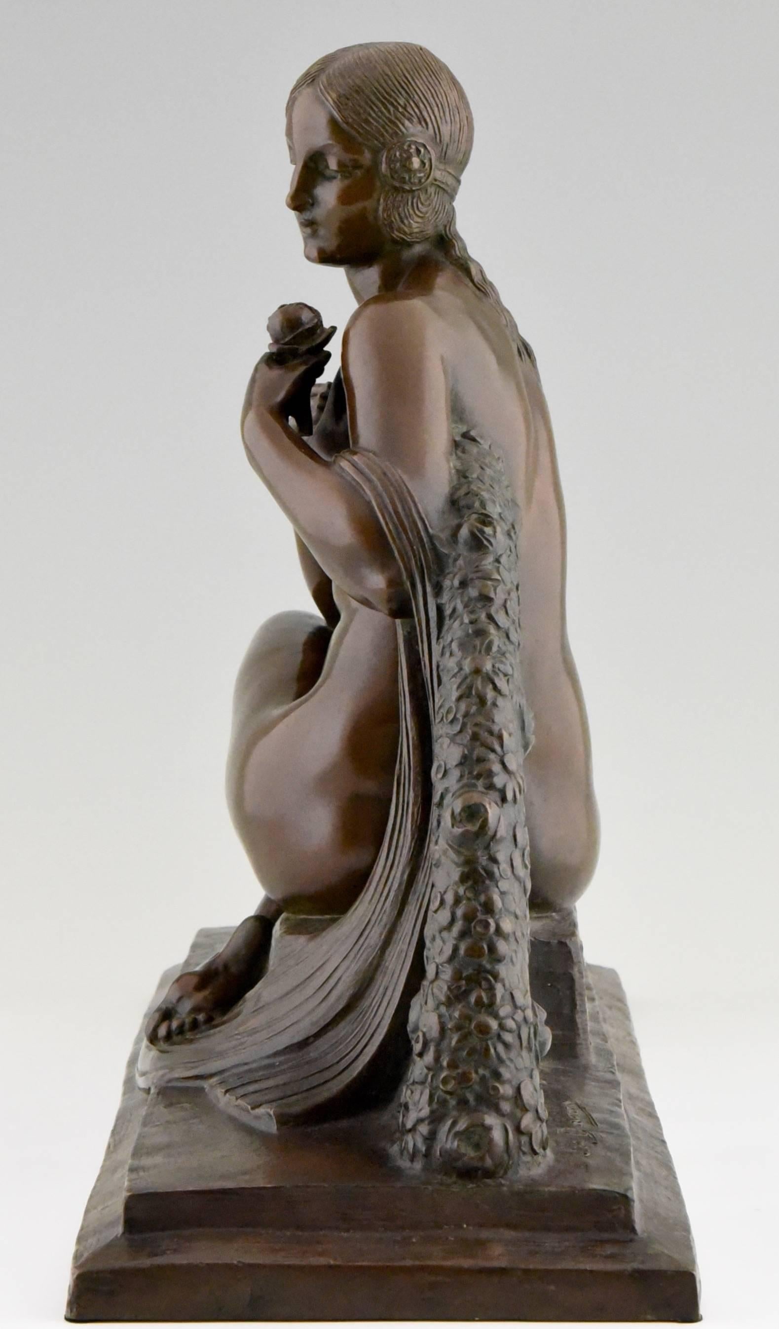 Art Deco Sculpture of a Seated Nude by Joe Descomps, Etling Foundry France 1925 In Excellent Condition In Antwerp, BE