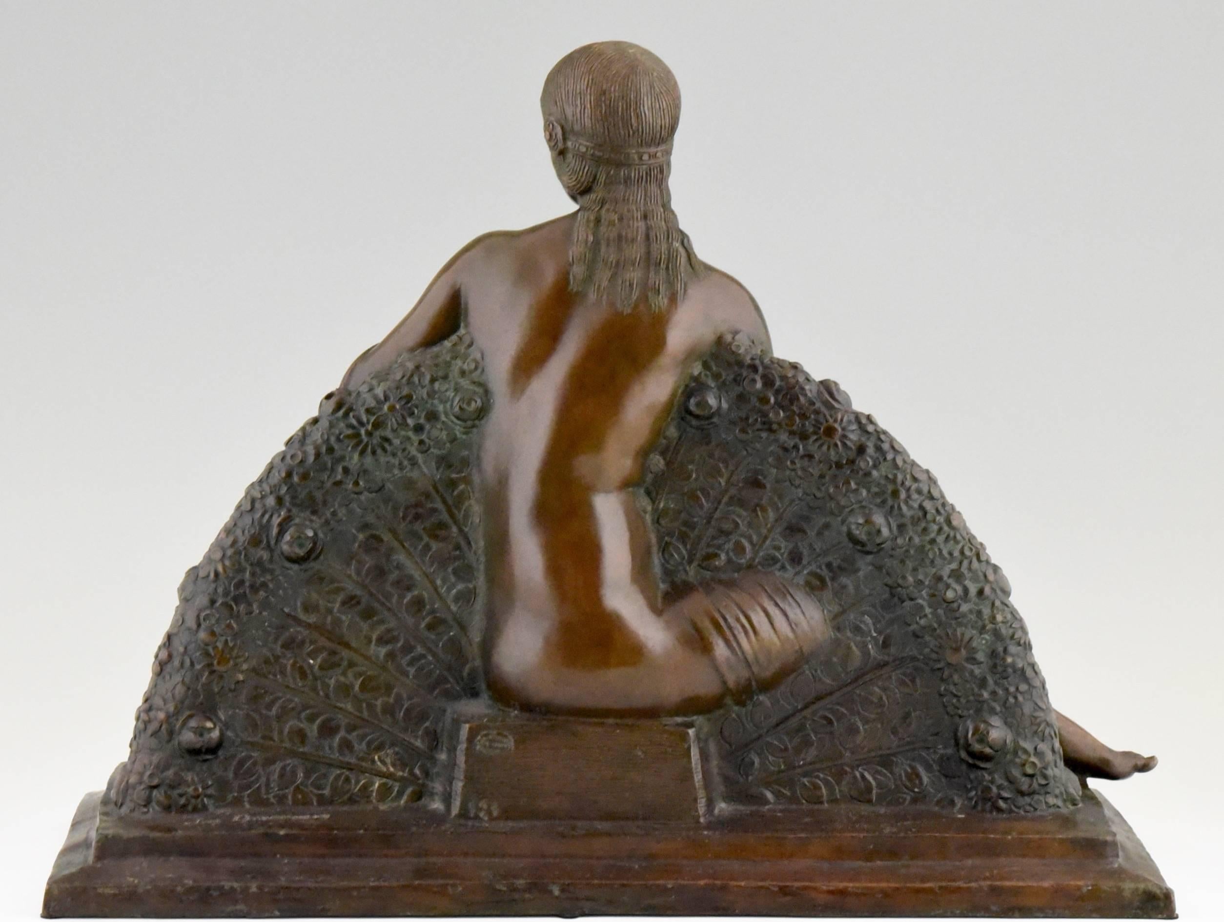 Bronze Art Deco Sculpture of a Seated Nude by Joe Descomps, Etling Foundry France 1925