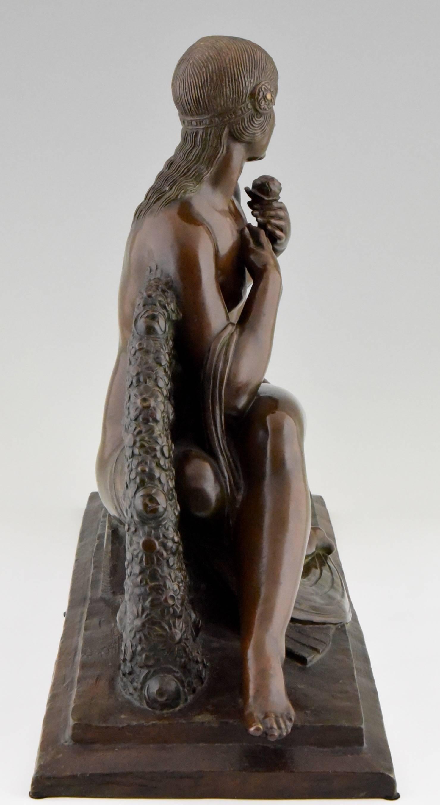French Art Deco Sculpture of a Seated Nude by Joe Descomps, Etling Foundry France 1925