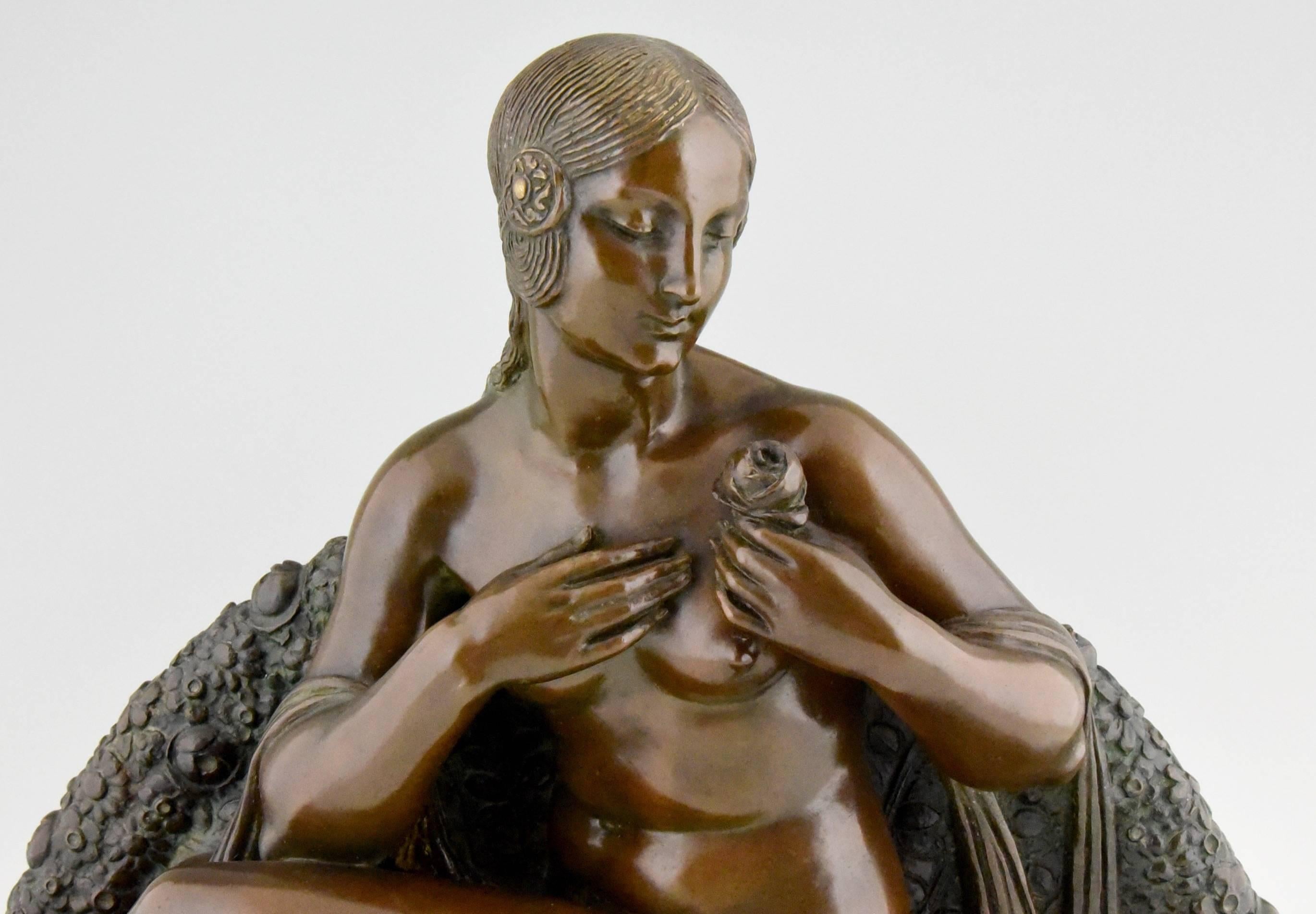 Art Deco Sculpture of a Seated Nude by Joe Descomps, Etling Foundry France 1925 1