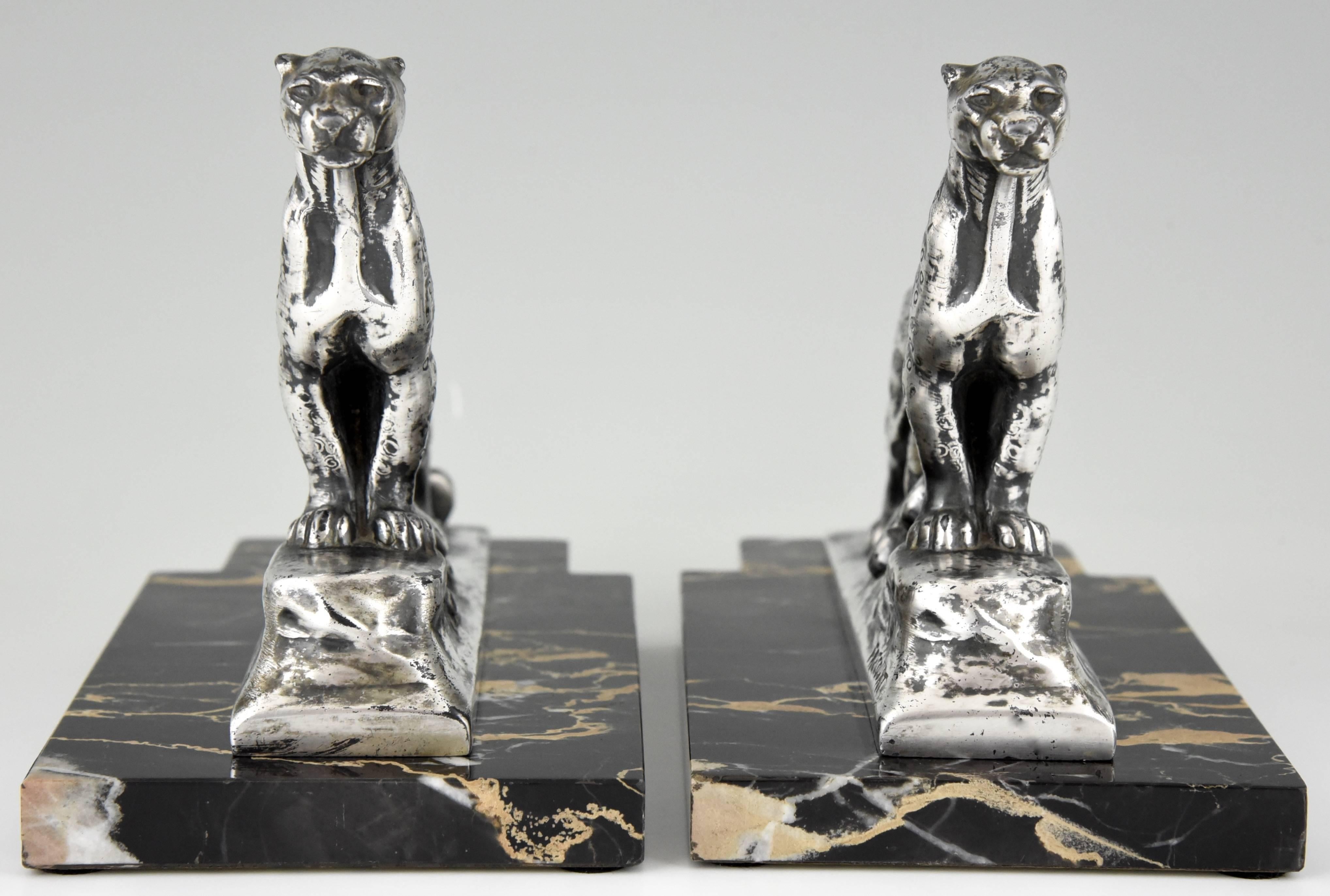20th Century French Art Deco Panther Leopard Bookends by Maurice Frecourt, 1930