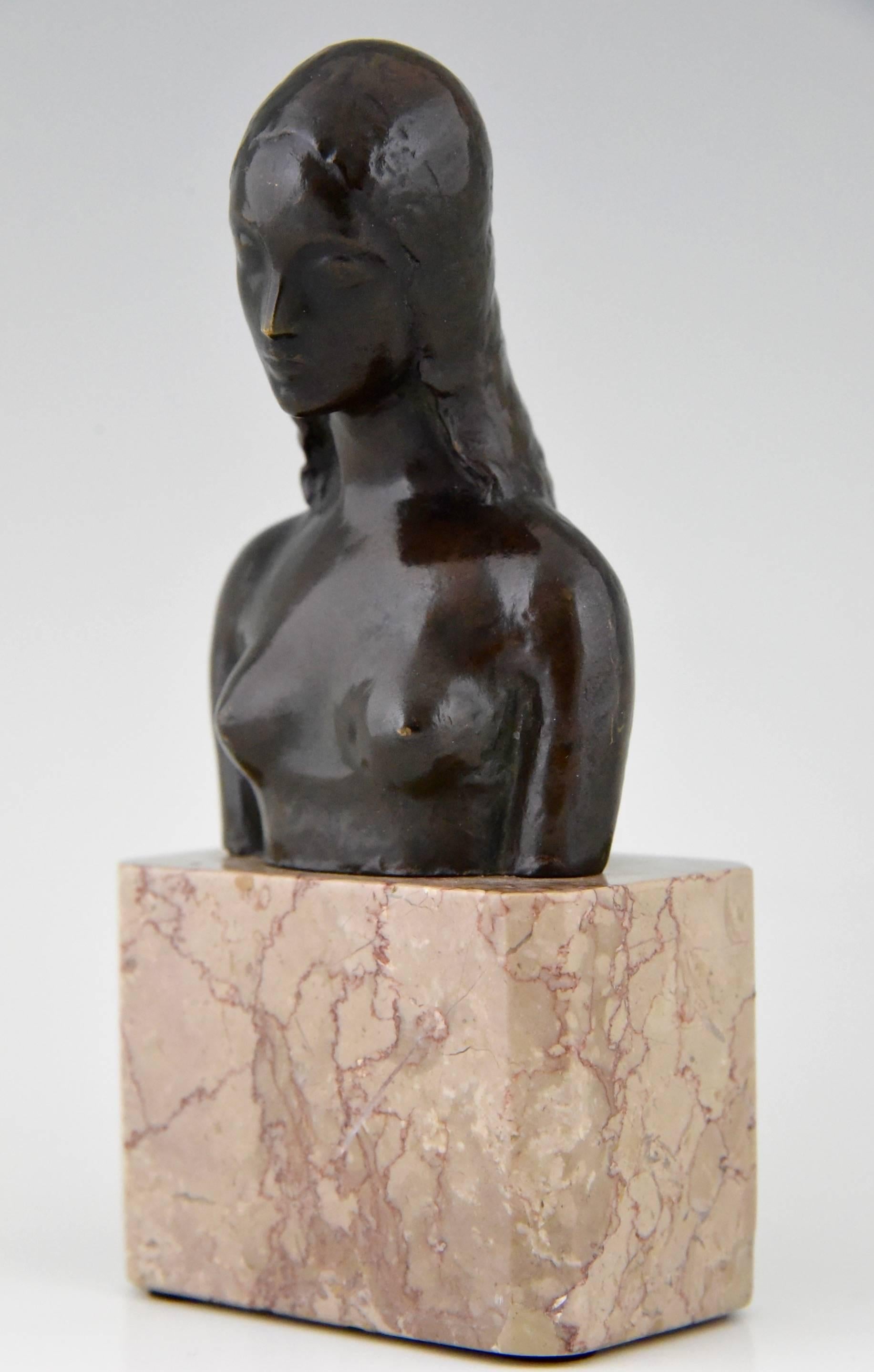 20th Century American Art Deco Bronze Bust of a Female Nude by Simon Moselsio 1930