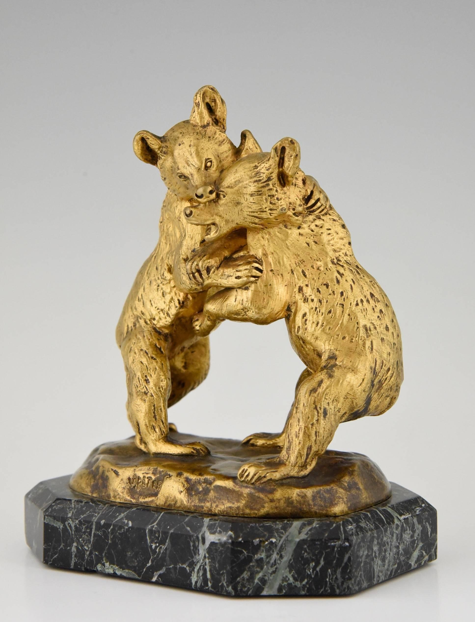 A gilt bronze group of two bears playing by Victor Peter with Susse frères foundry seal. 

You will find an illustration of this bronze on page 505 of
“Dictionnaire illustré des sculpteurs animaliers & fondeurs de l’antiquité à nos jours“ by