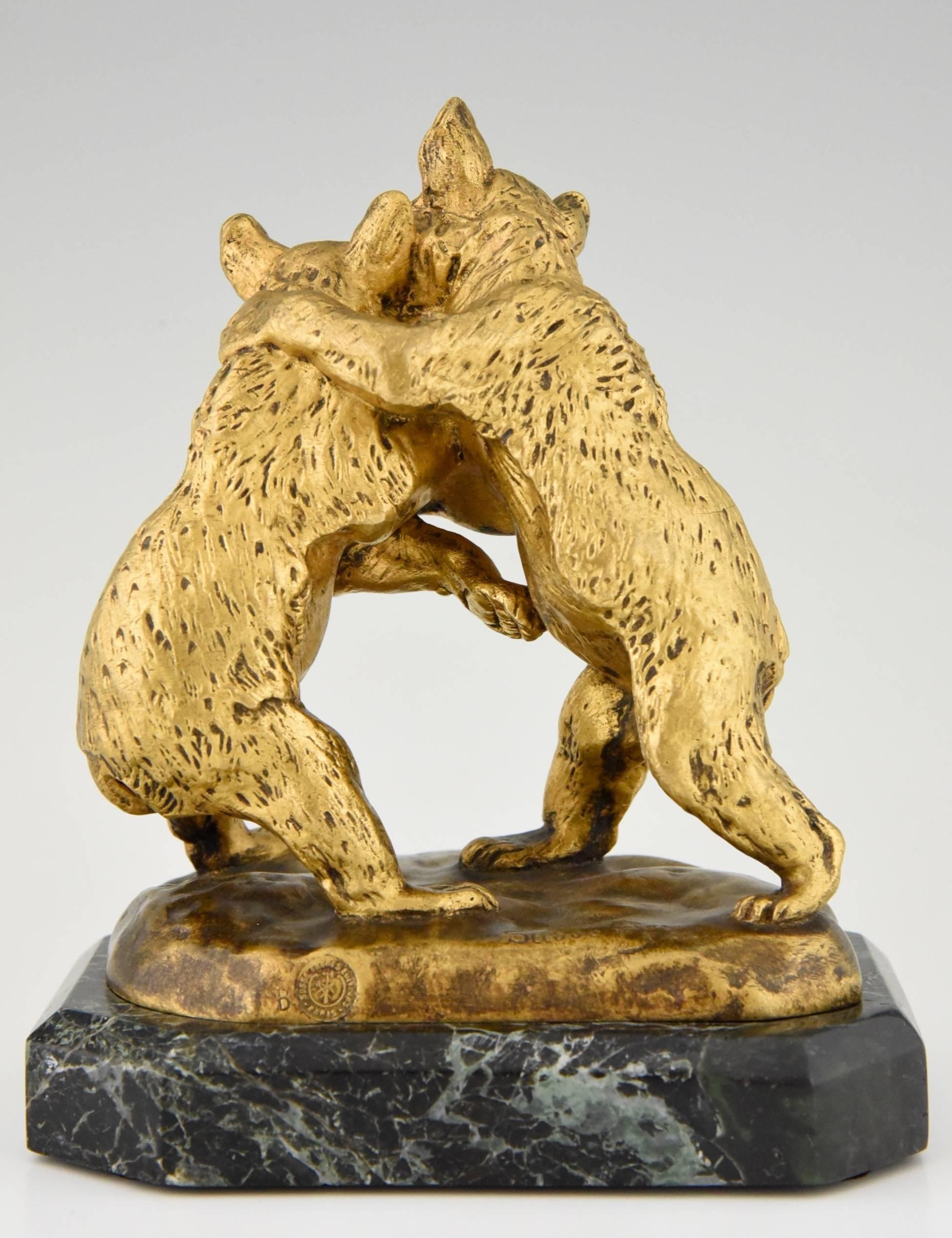 Romantic Antique Bronze sculpture of Two Young Bears Playing by Victor Peter