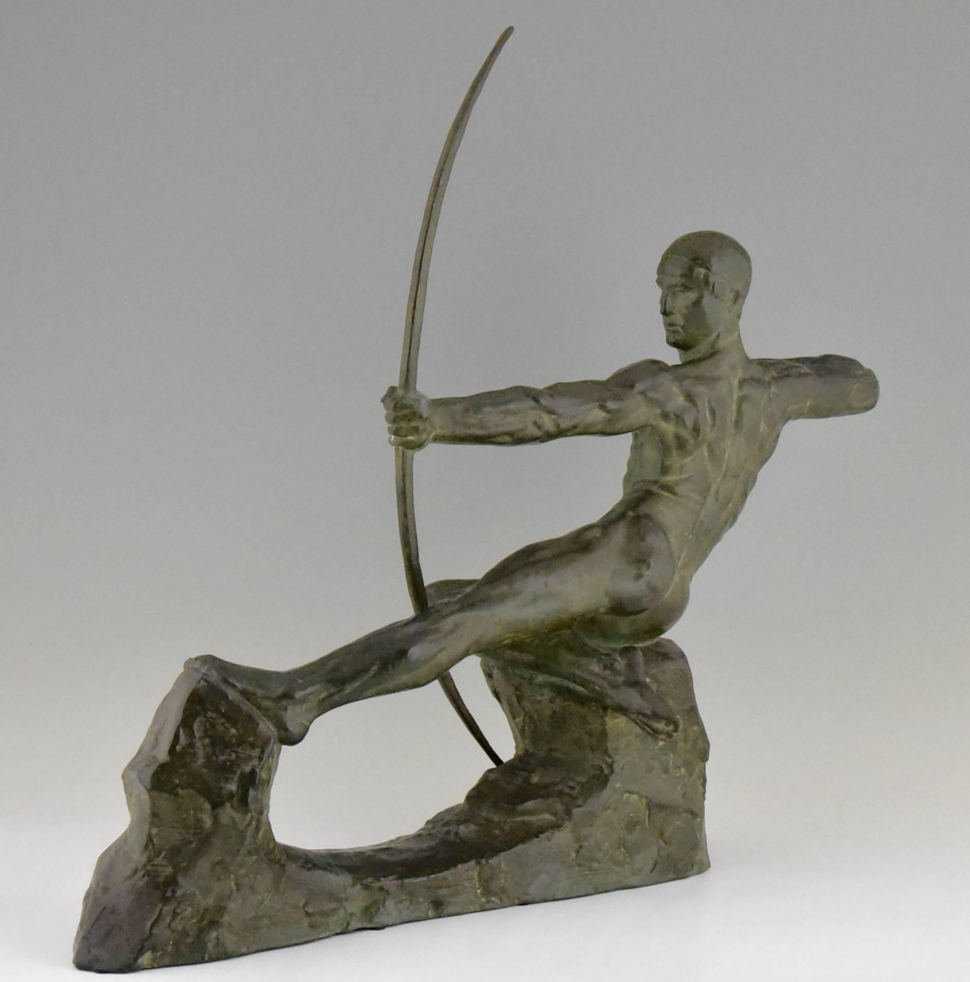 Belgian French Art Deco Bronze Sculpture of Male Nude Archer by Victor Demanet, 1930