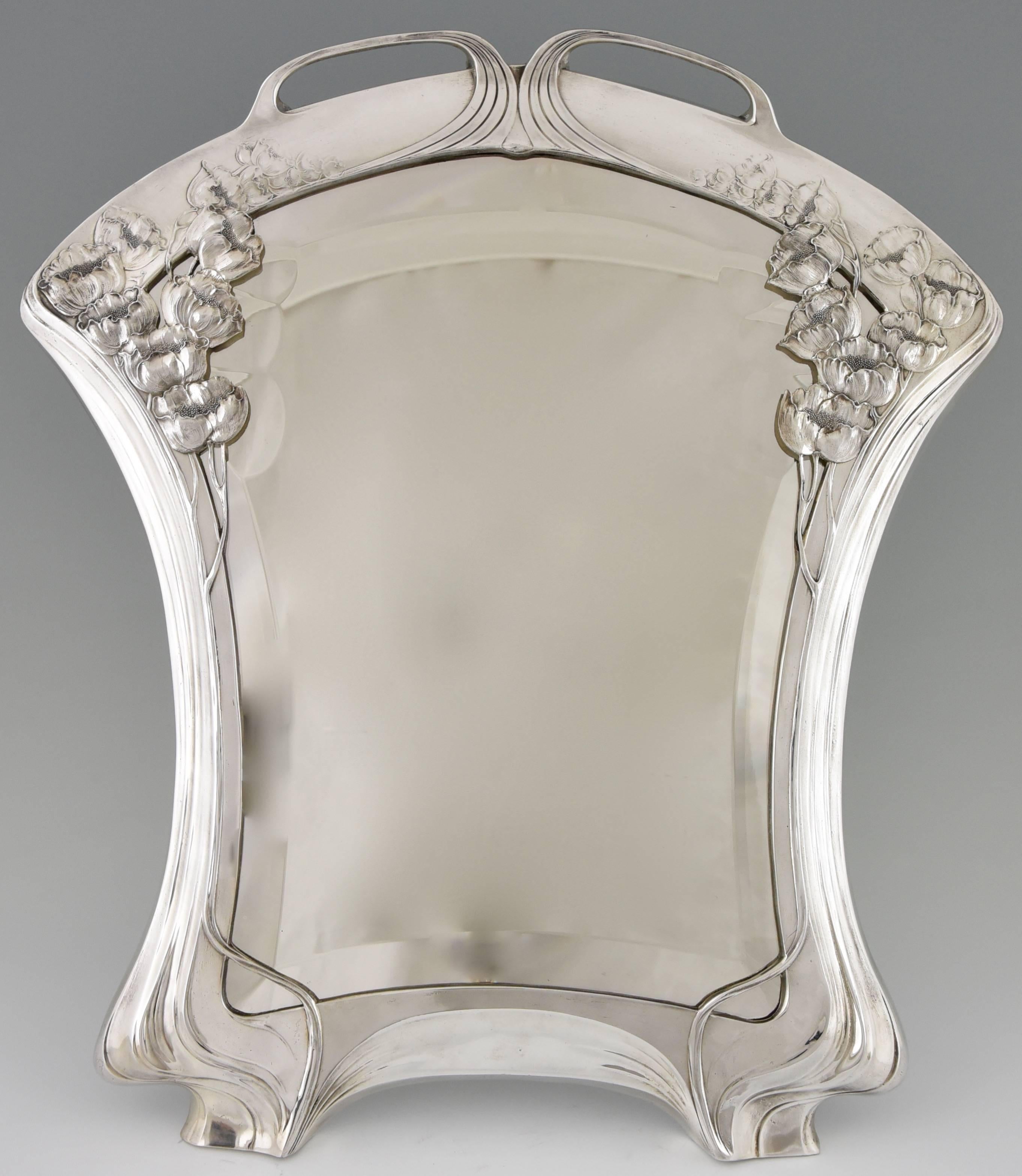 Beveled Silvered Art Nouveau mirror by Orivit beveled glass, Germany 1904.