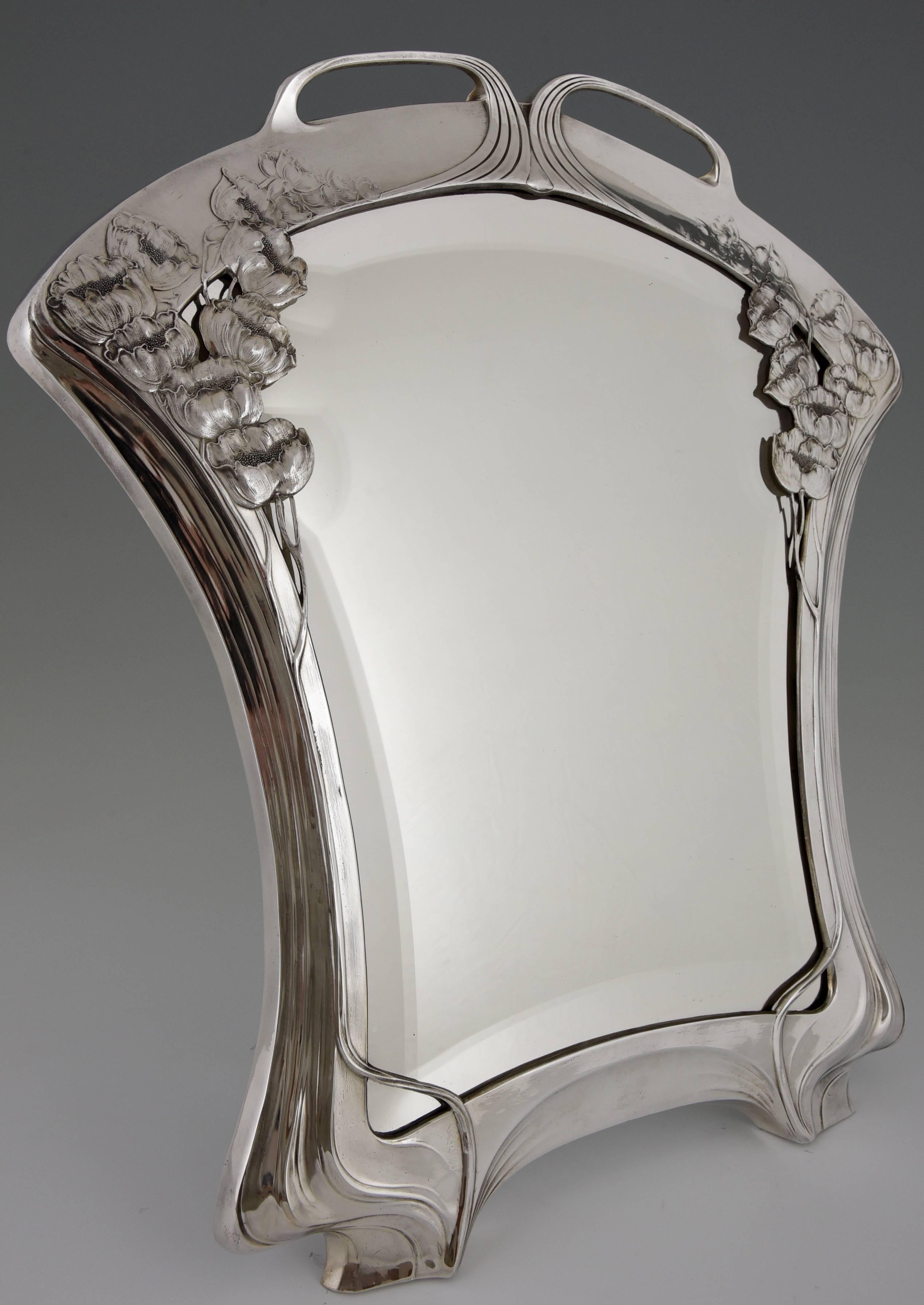 Silvered Art Nouveau mirror by Orivit beveled glass, Germany 1904. In Excellent Condition In Antwerp, BE