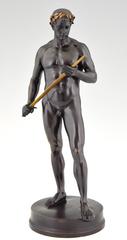 Sculpture ancienne en bronze : Nu masculin avec épée par Fritz Heinemann:: 1890