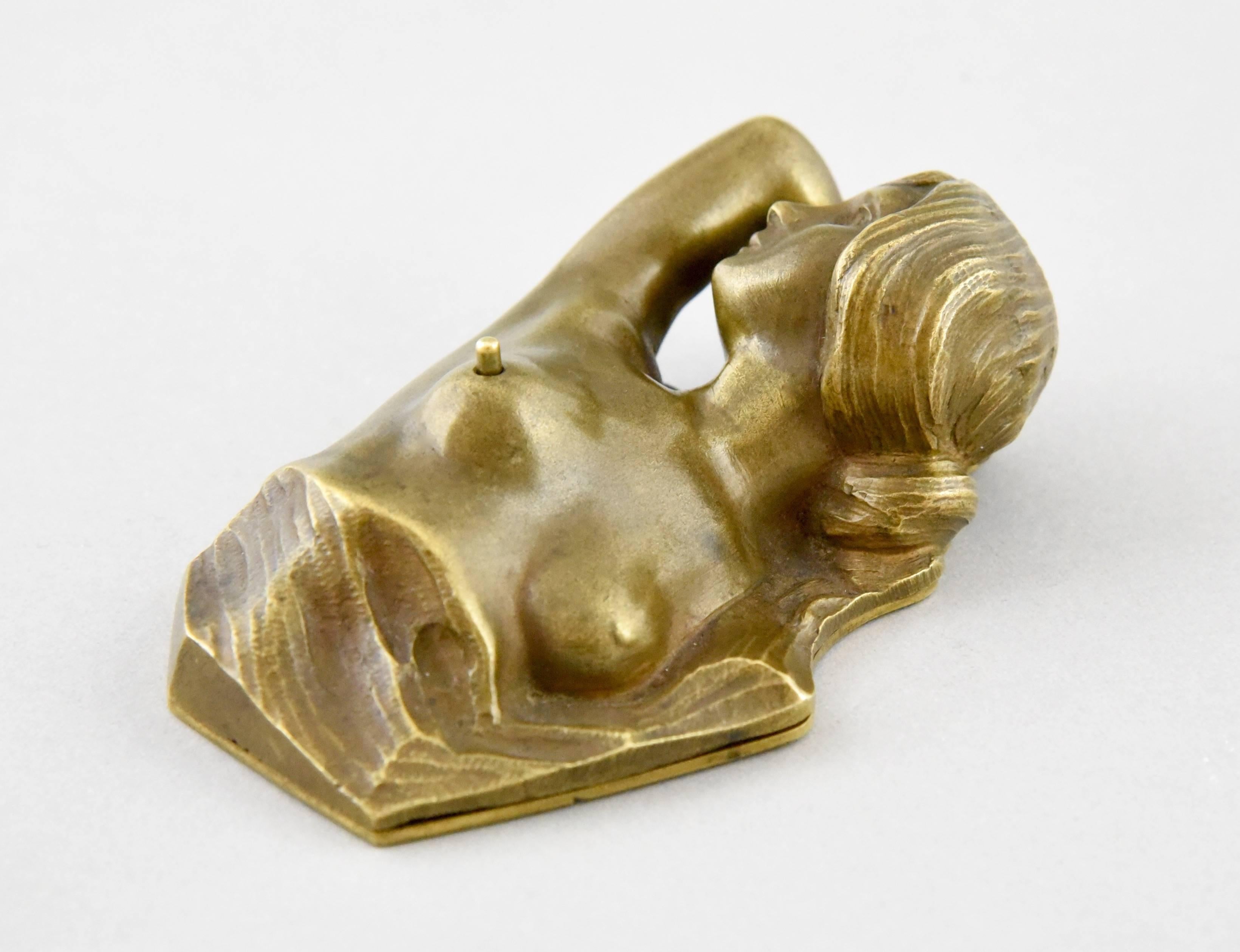 Austrian Art Nouveau Vienna bronze erotic table bell in the shape of a  nude 1900