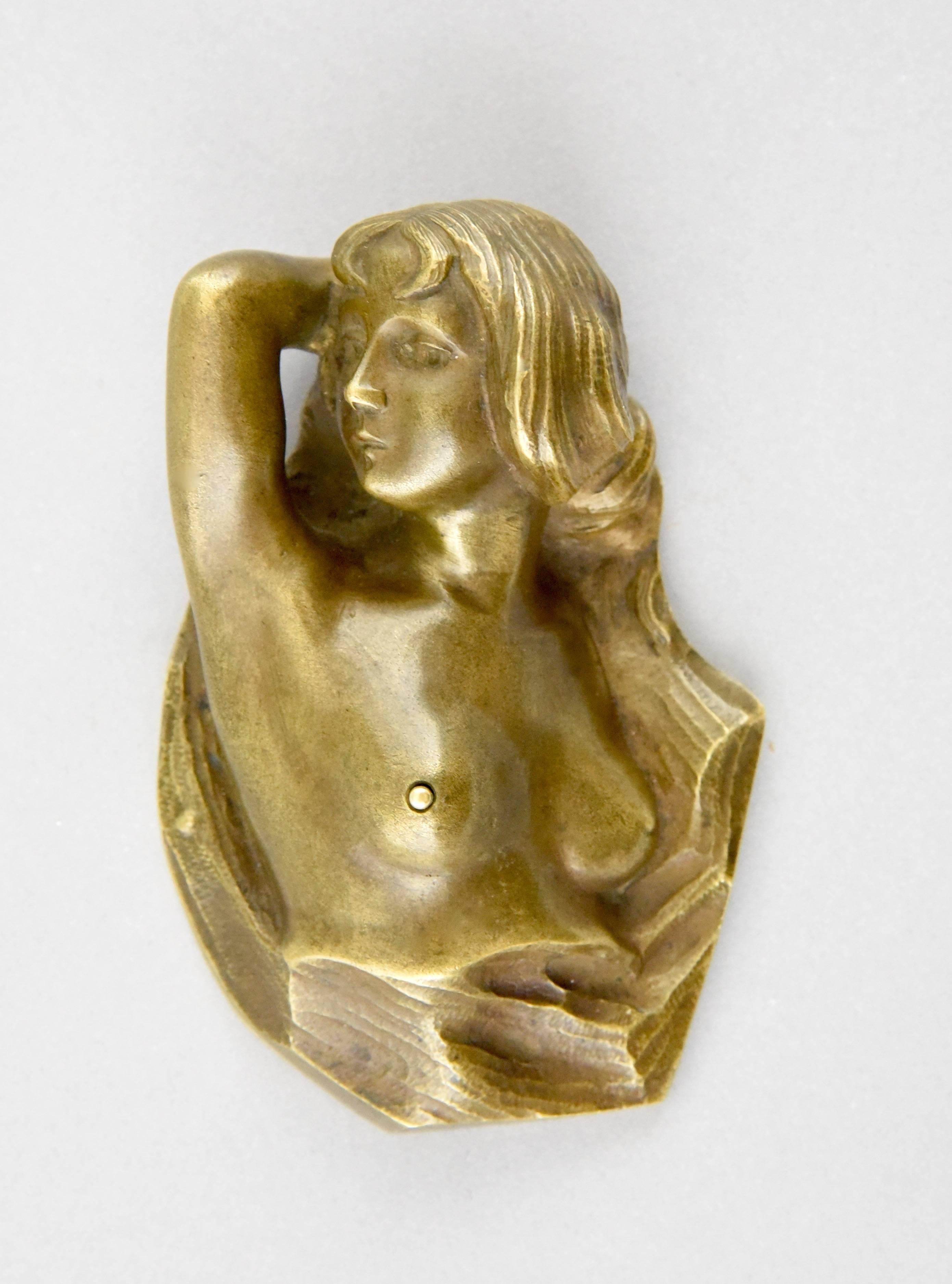 Patinated Art Nouveau Vienna bronze erotic table bell in the shape of a  nude 1900