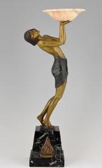 Art Deco Bronze sculpture of a nude Holding a Tray by Pierre Laurel 1930 France